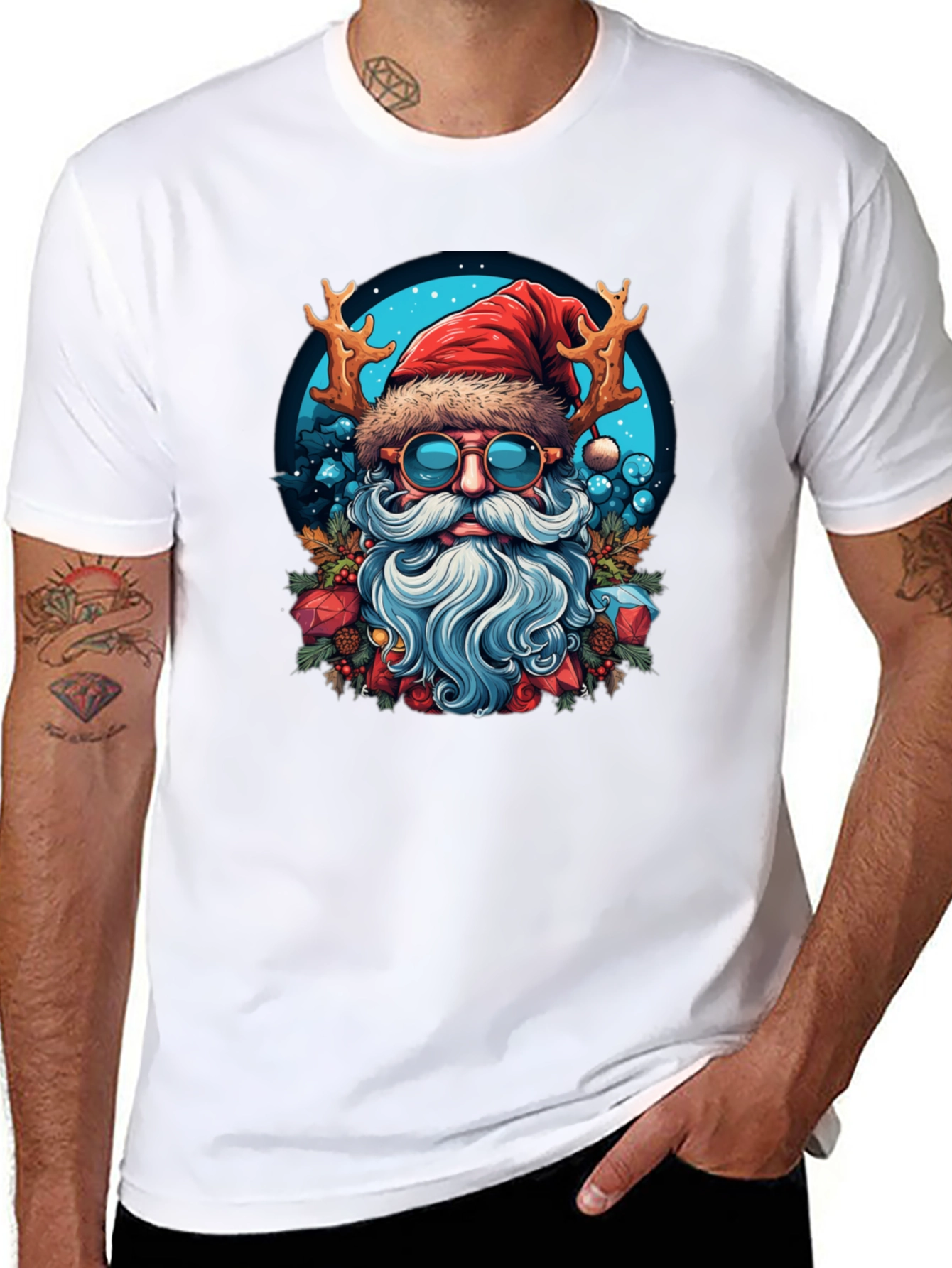Festive Santa T-Shirt with Reindeer Antlers