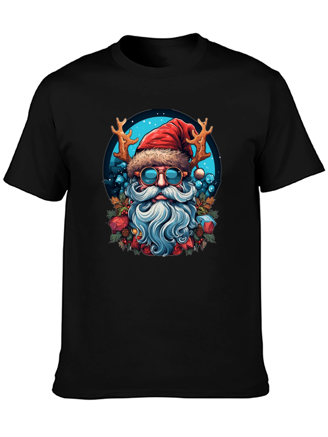 Festive Santa T-Shirt with Reindeer Antlers