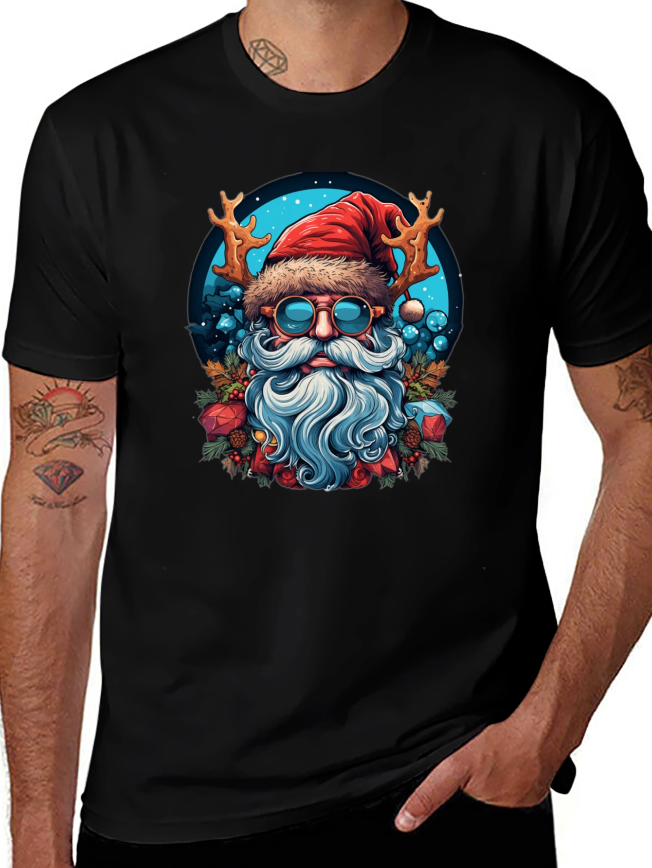Festive Santa T-Shirt with Reindeer Antlers