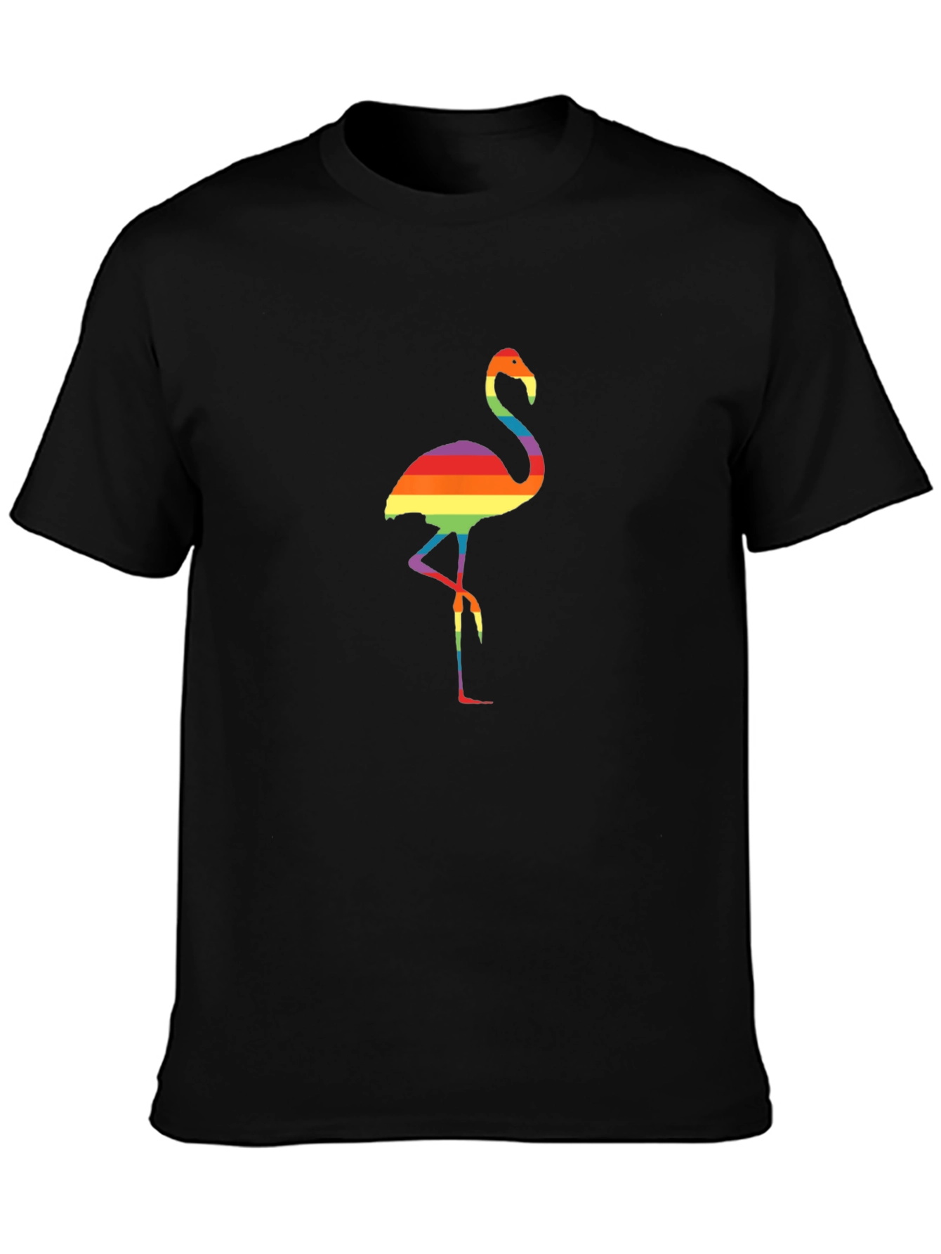 Rainbow Flamingo Graphic Tee - Black Casual Shirt