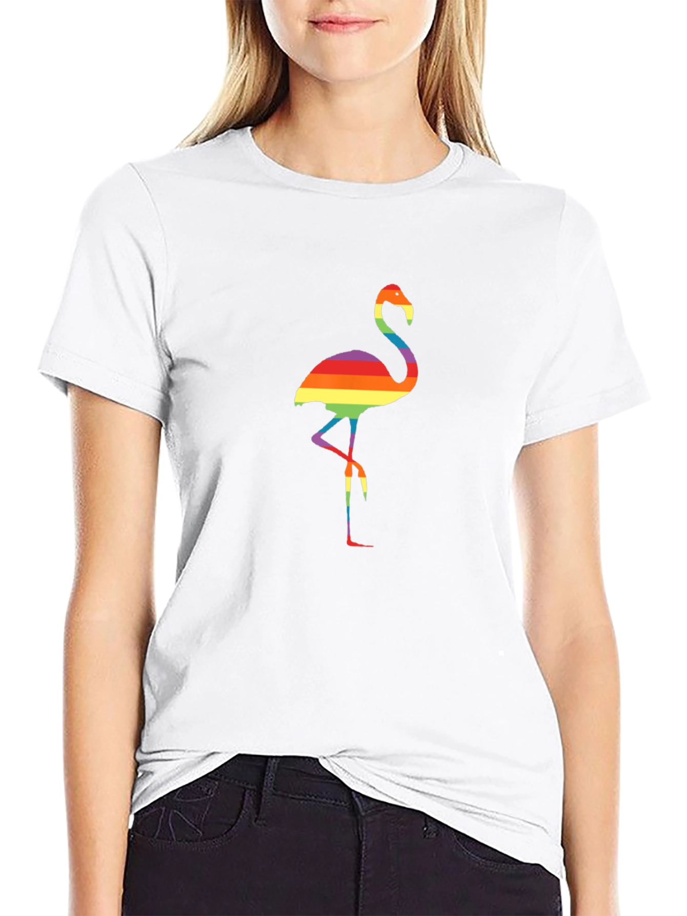 Rainbow Flamingo Graphic Tee - Black Casual Shirt