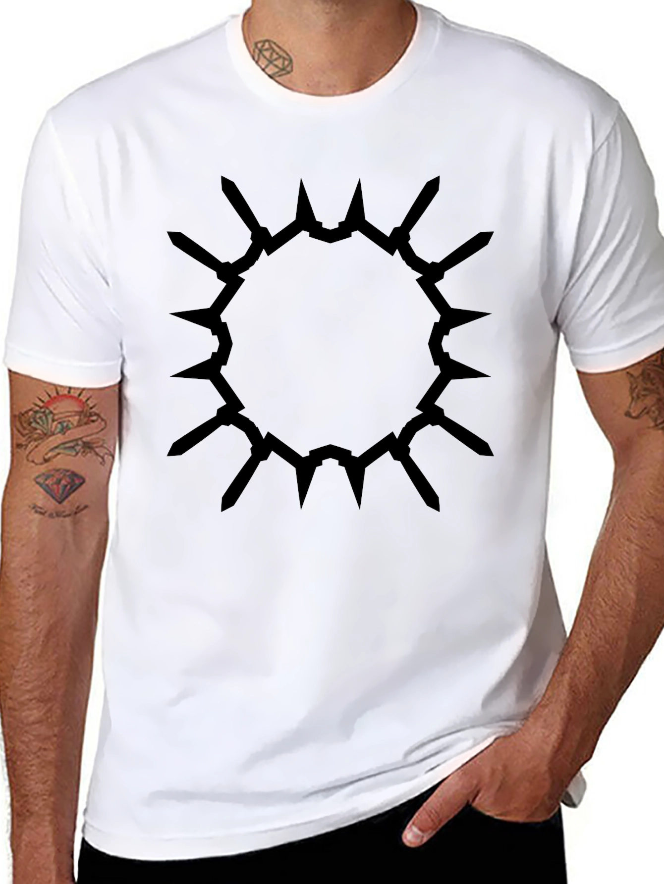 Edgy Circle Spike Design Black T-Shirt