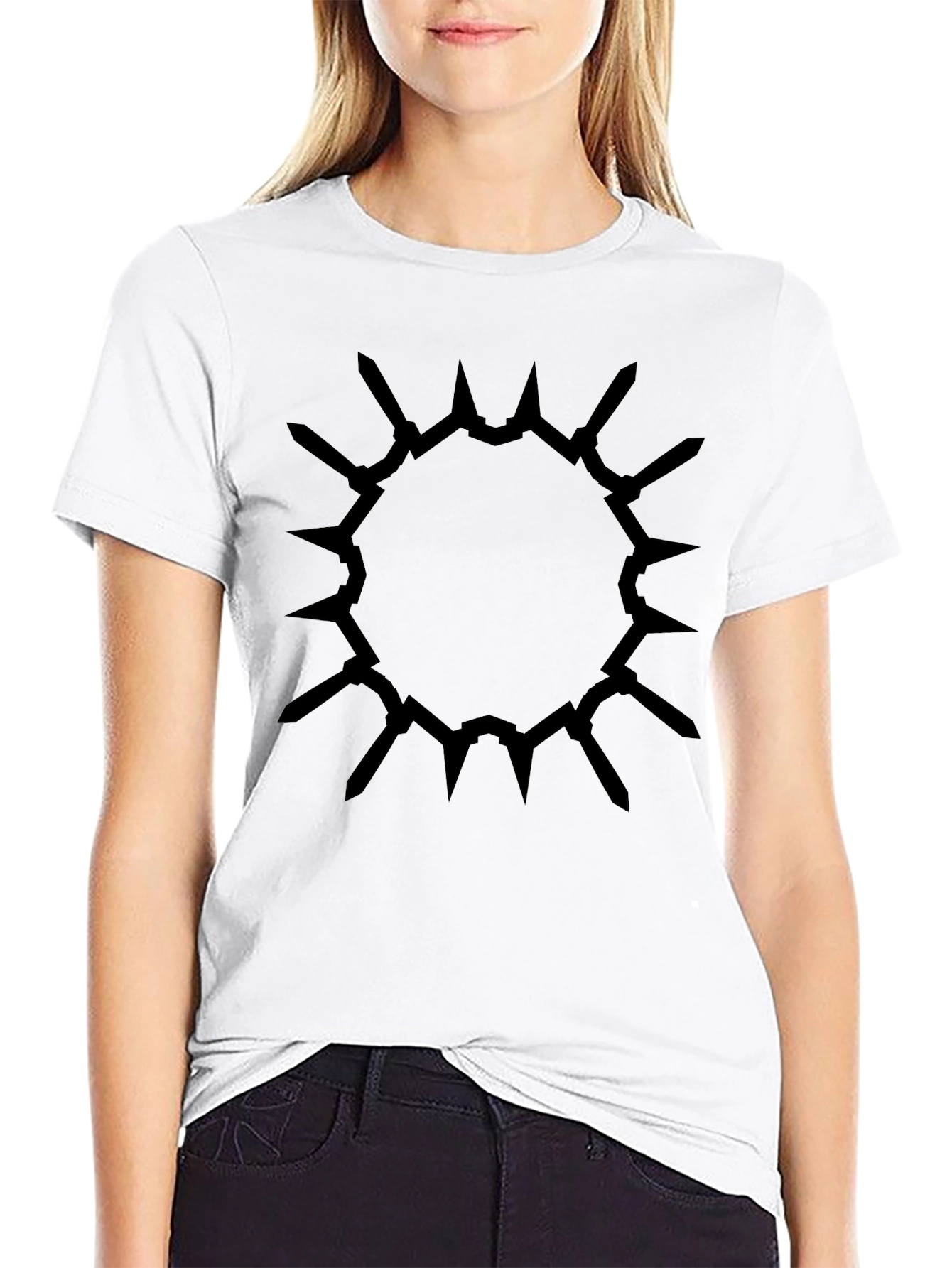 Edgy Circle Spike Design Black T-Shirt