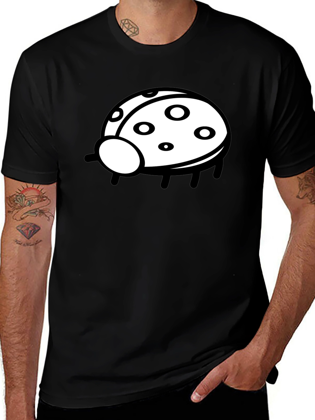 Black T-Shirt with Ladybug Graphic