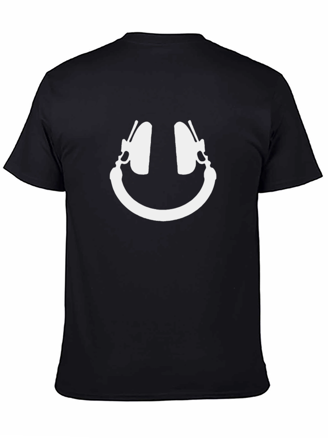 Headphone Smiley Face Black T-Shirt
