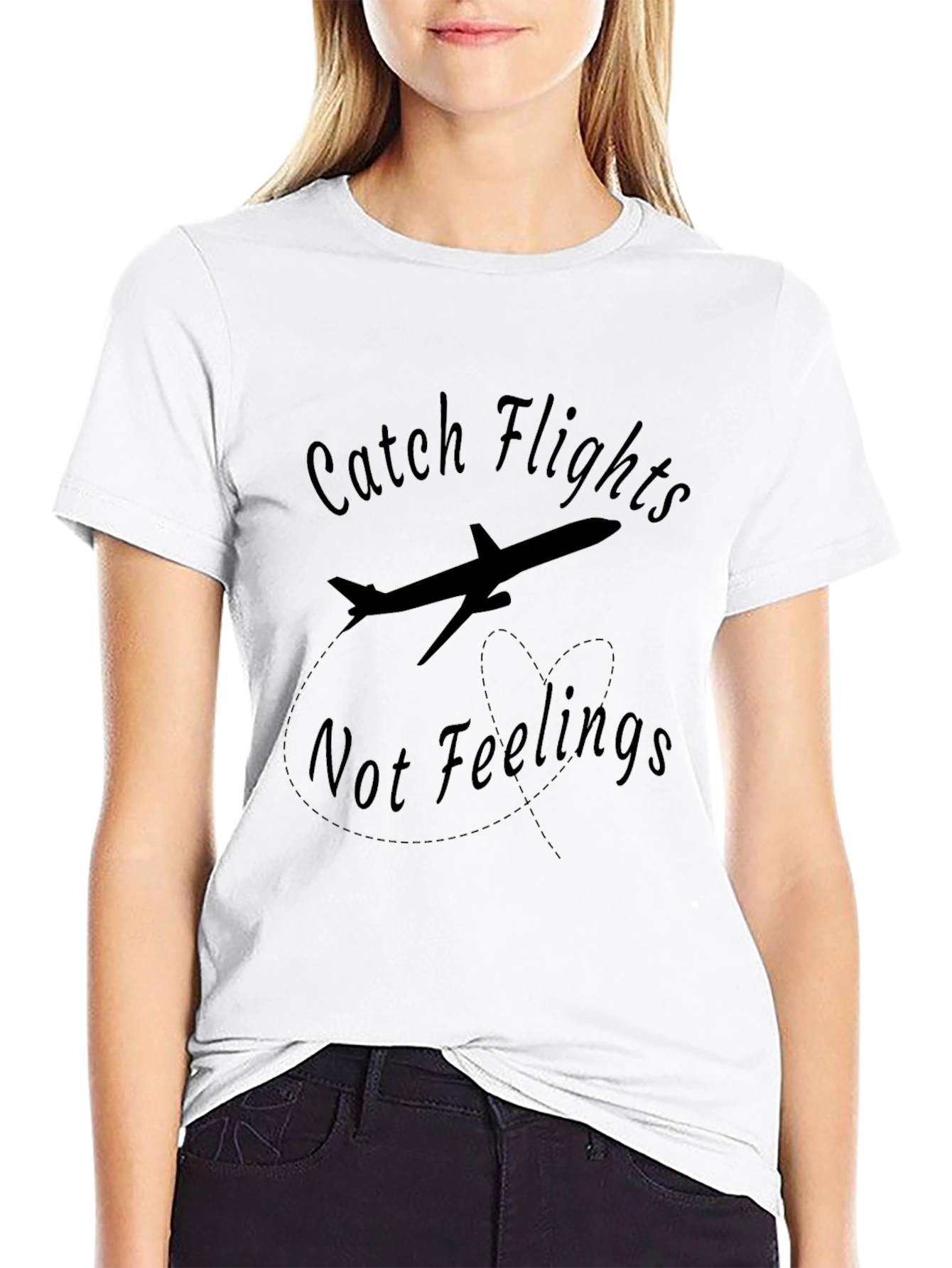 Catch Flights Not Feelings Black T-Shirt