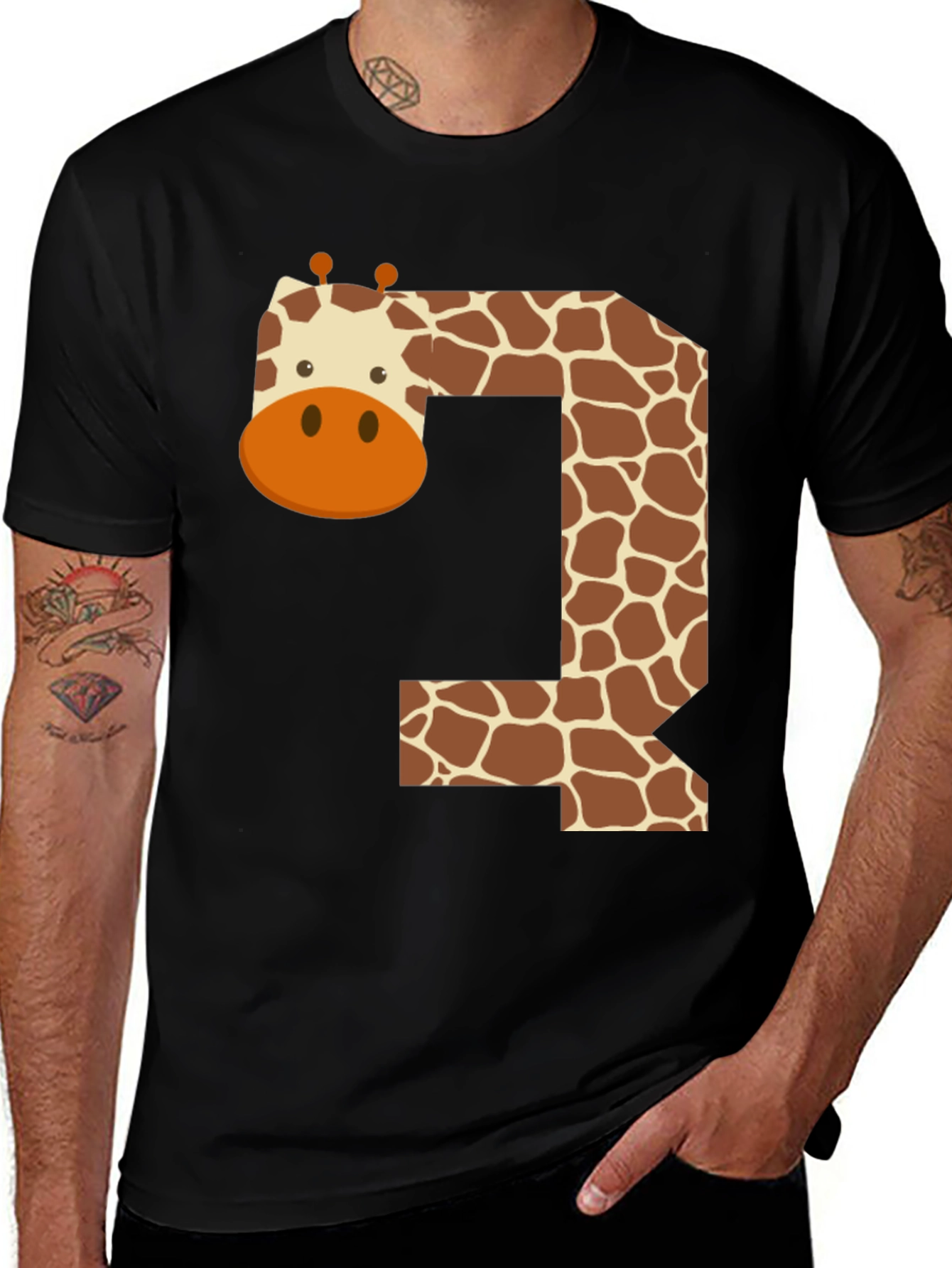 Giraffe Number 3 Black T-Shirt