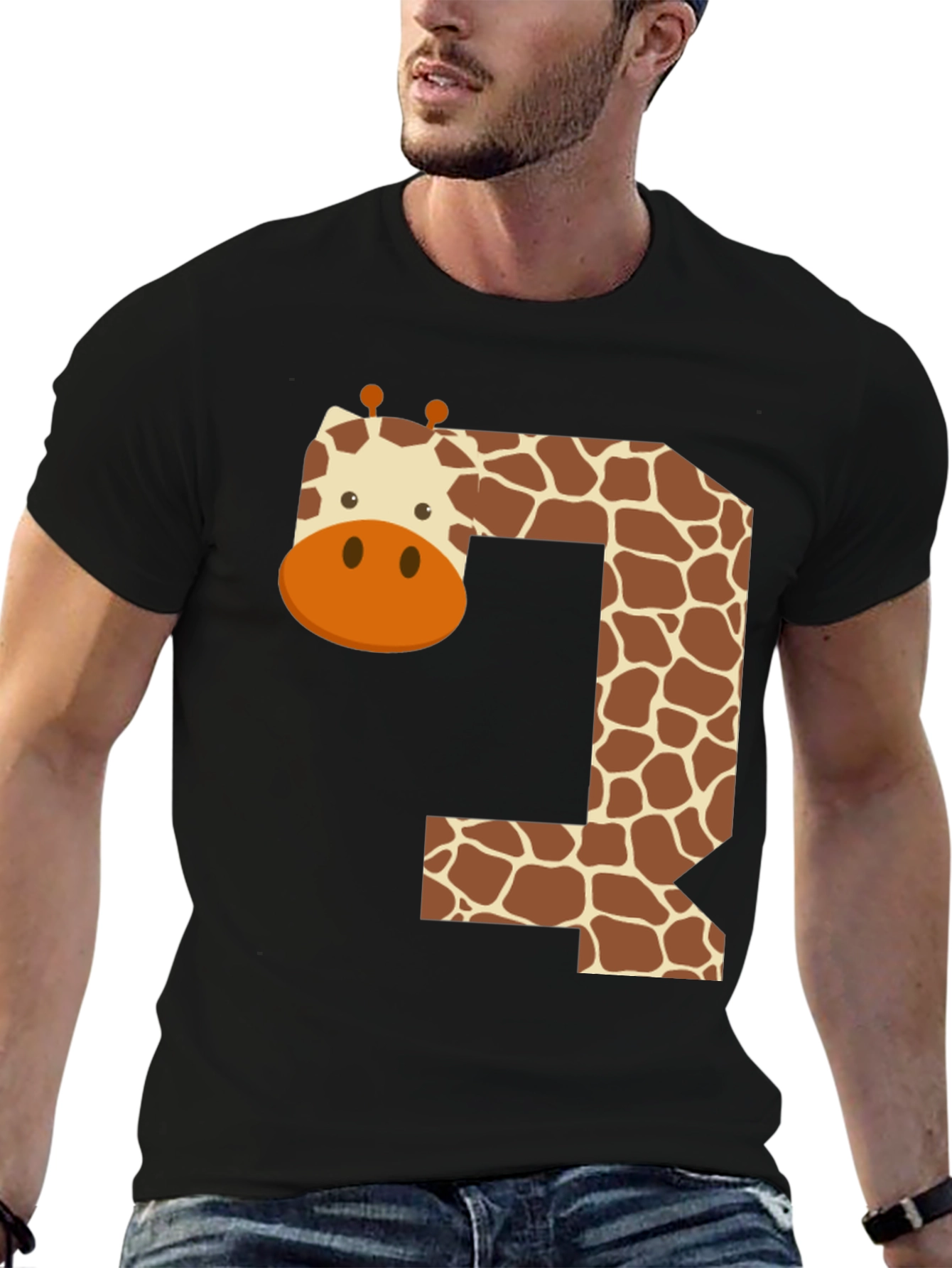 Giraffe Number 3 Black T-Shirt