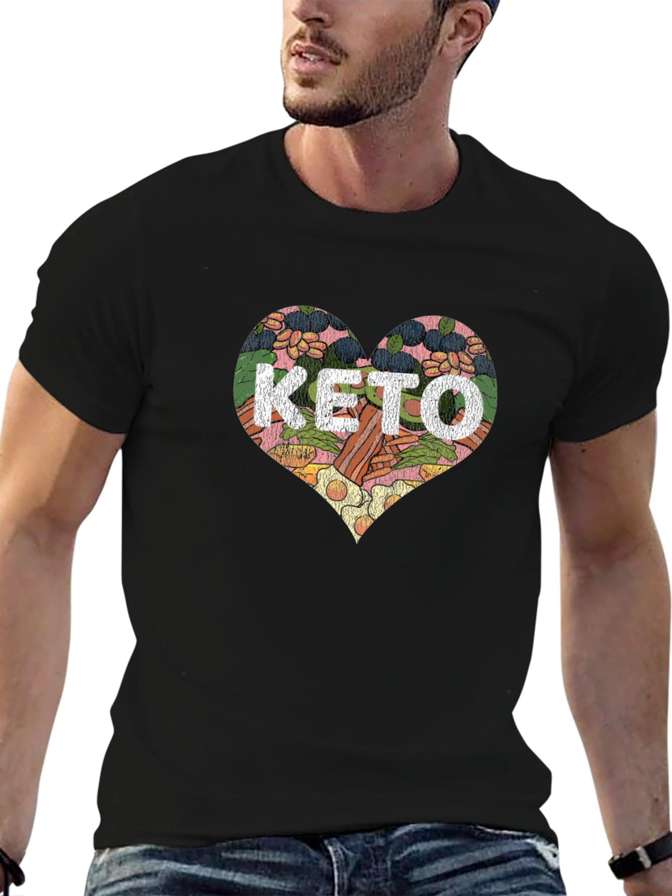 Keto Diet Heart Graphic Tee - Black Cotton T-Shirt