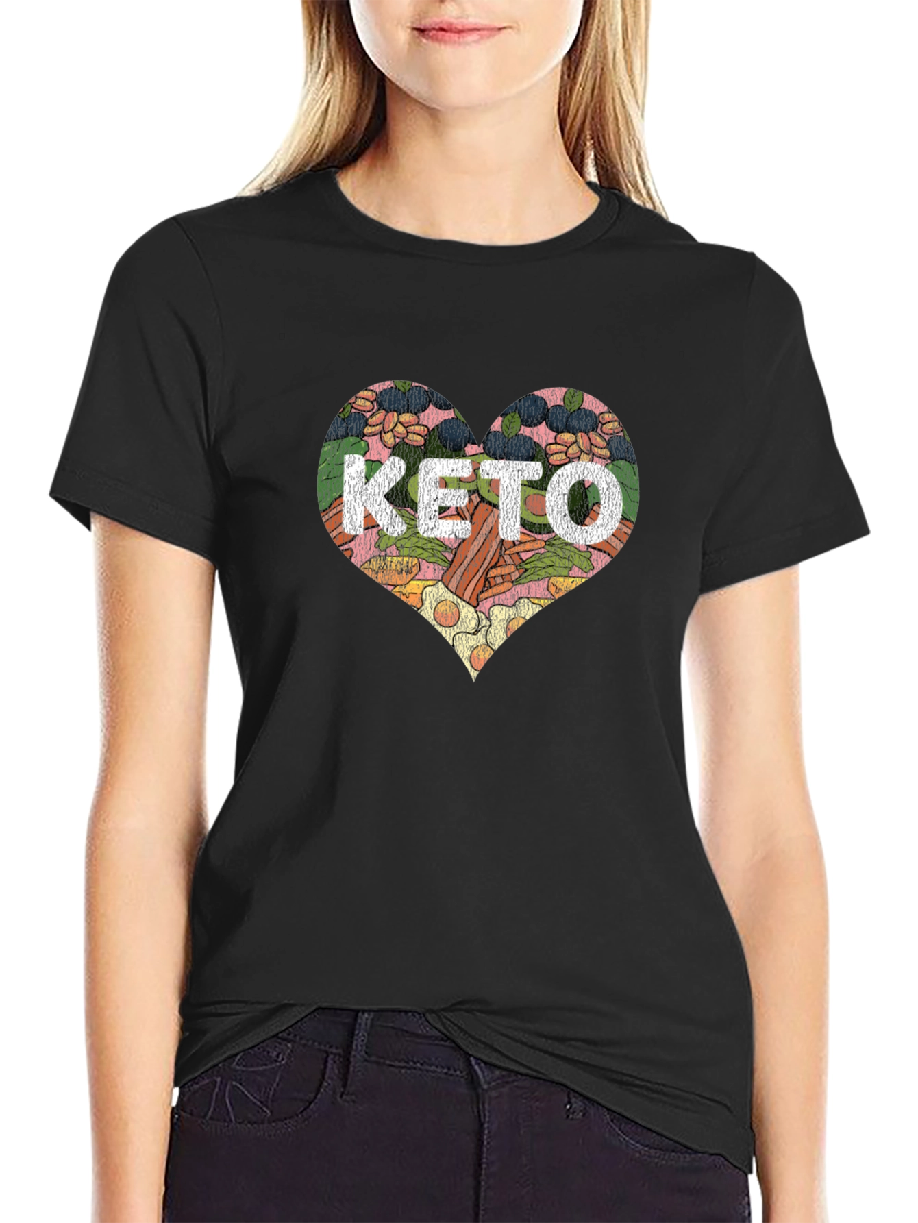 Keto Diet Heart Graphic Tee - Black Cotton T-Shirt