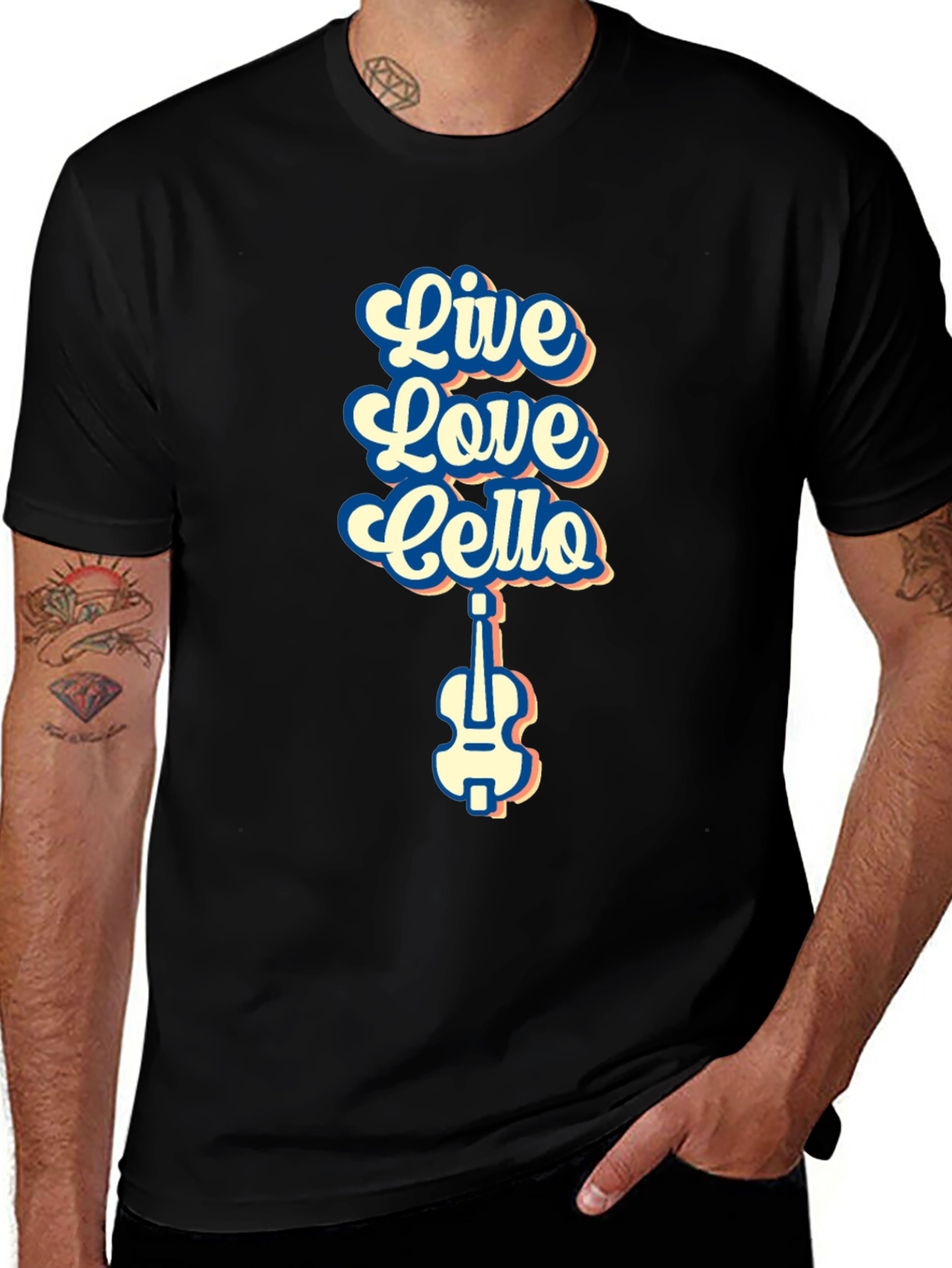 Live Love Cello Black Graphic T-Shirt