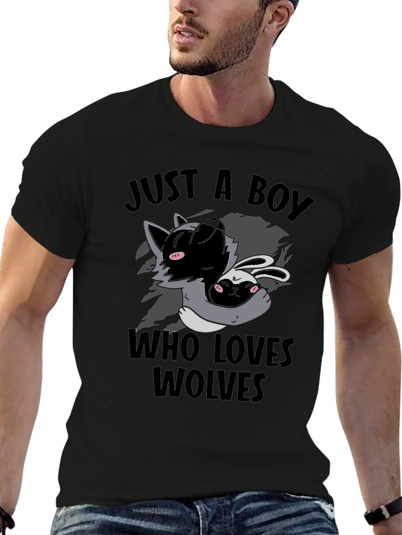 Boy Who Loves Wolves T-Shirt Cute Animal Graphic Tee