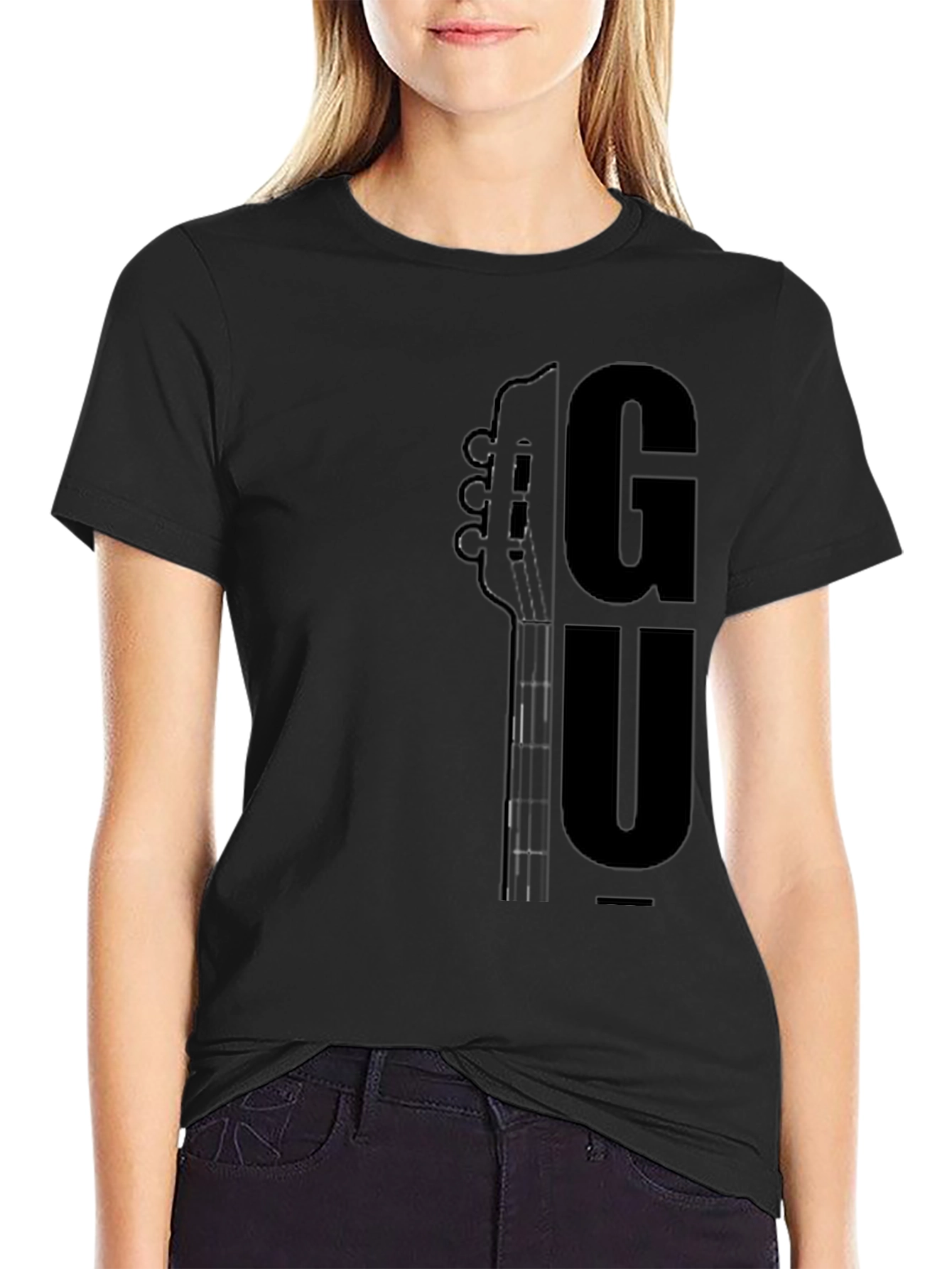 Guitar Graphic Print T-Shirt - Black