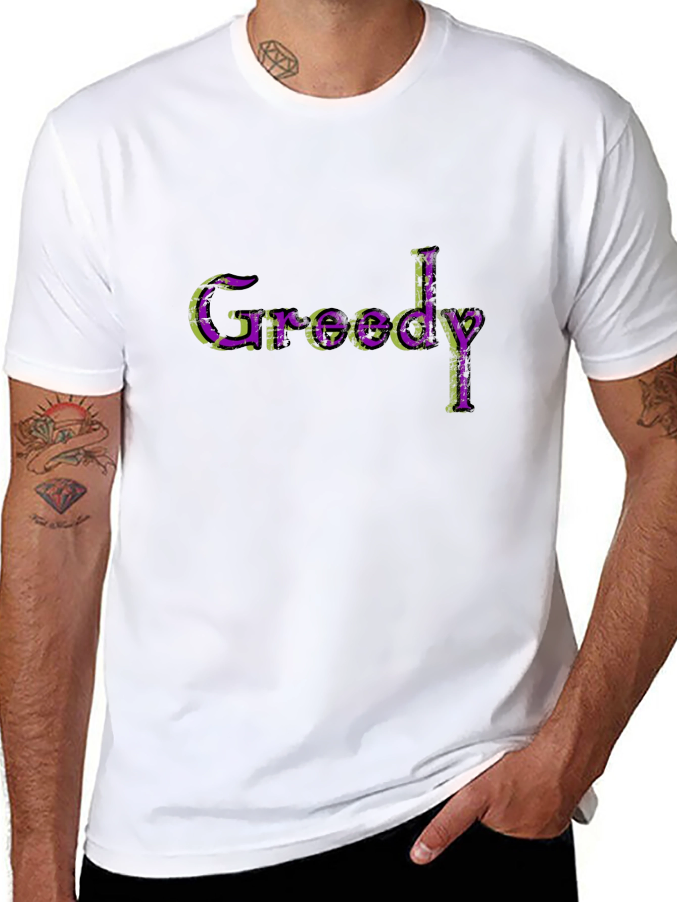 Greedy Graphic Print Crew Neck T-Shirt