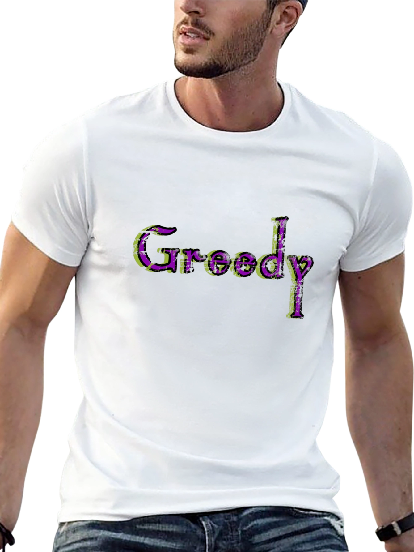 Greedy Graphic Print Crew Neck T-Shirt