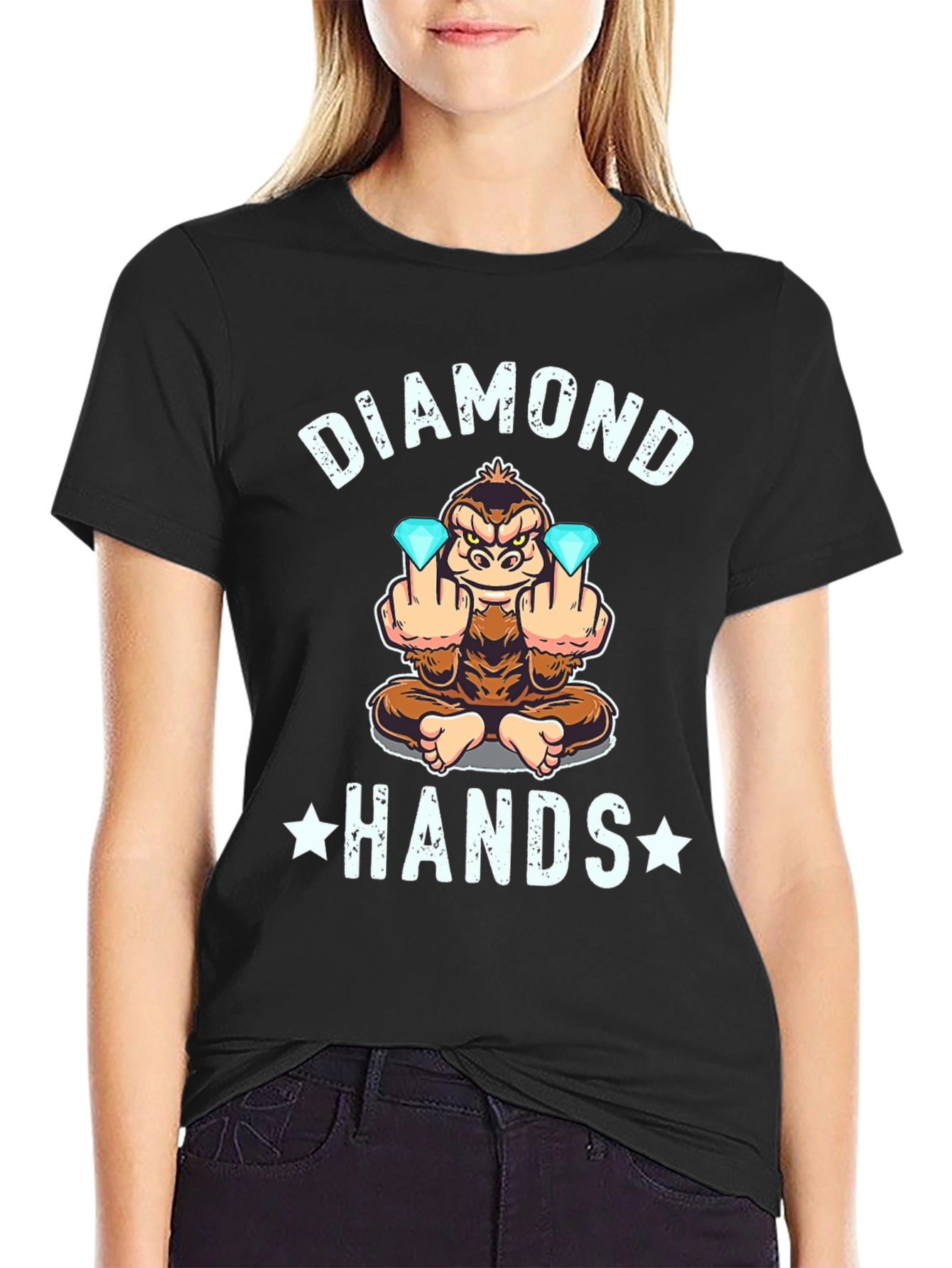 Diamond Hands Monkey Graphic Tee - Black