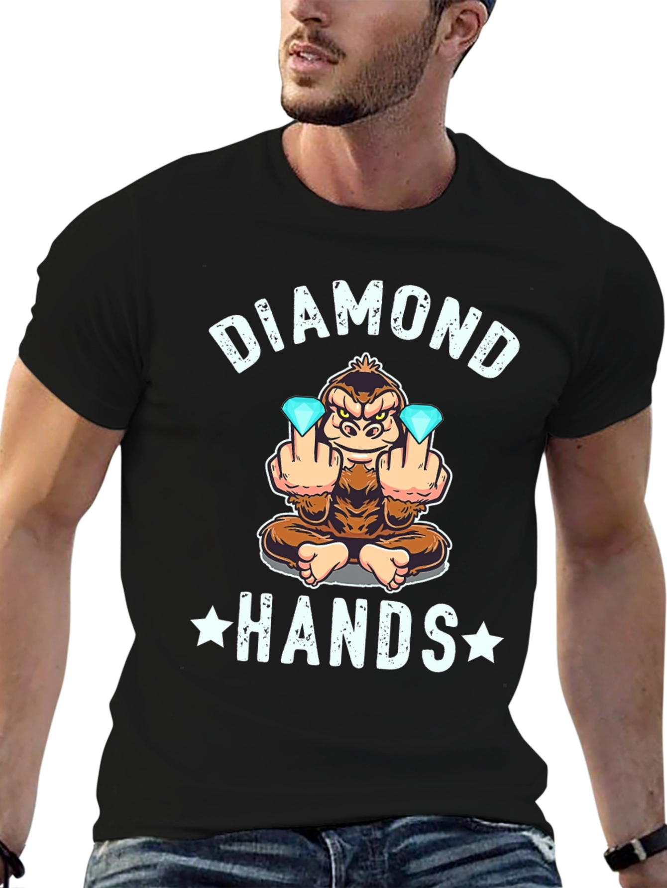 Diamond Hands Monkey Graphic Tee - Black