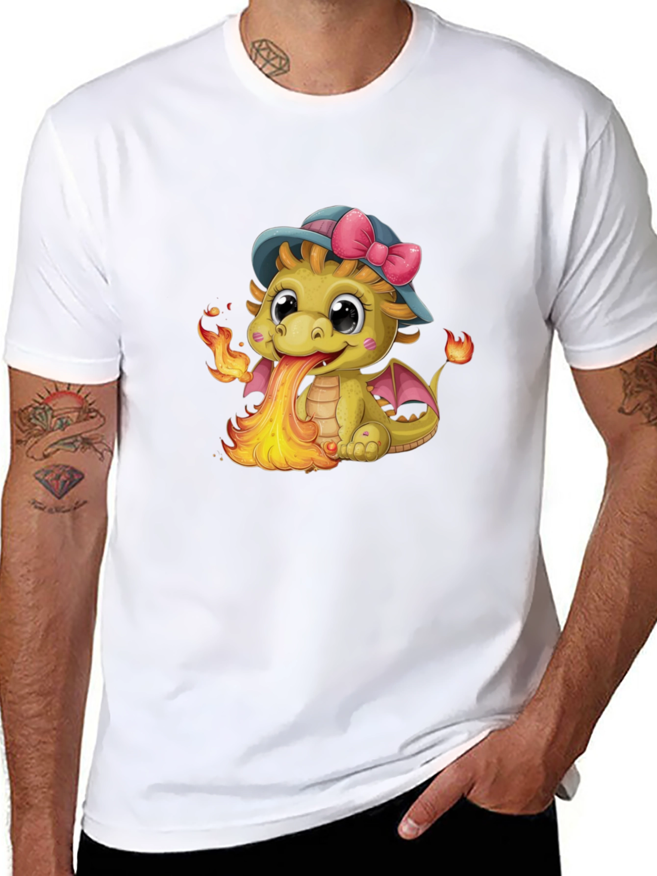 Cute Dragon Fire Breath Graphic Tee