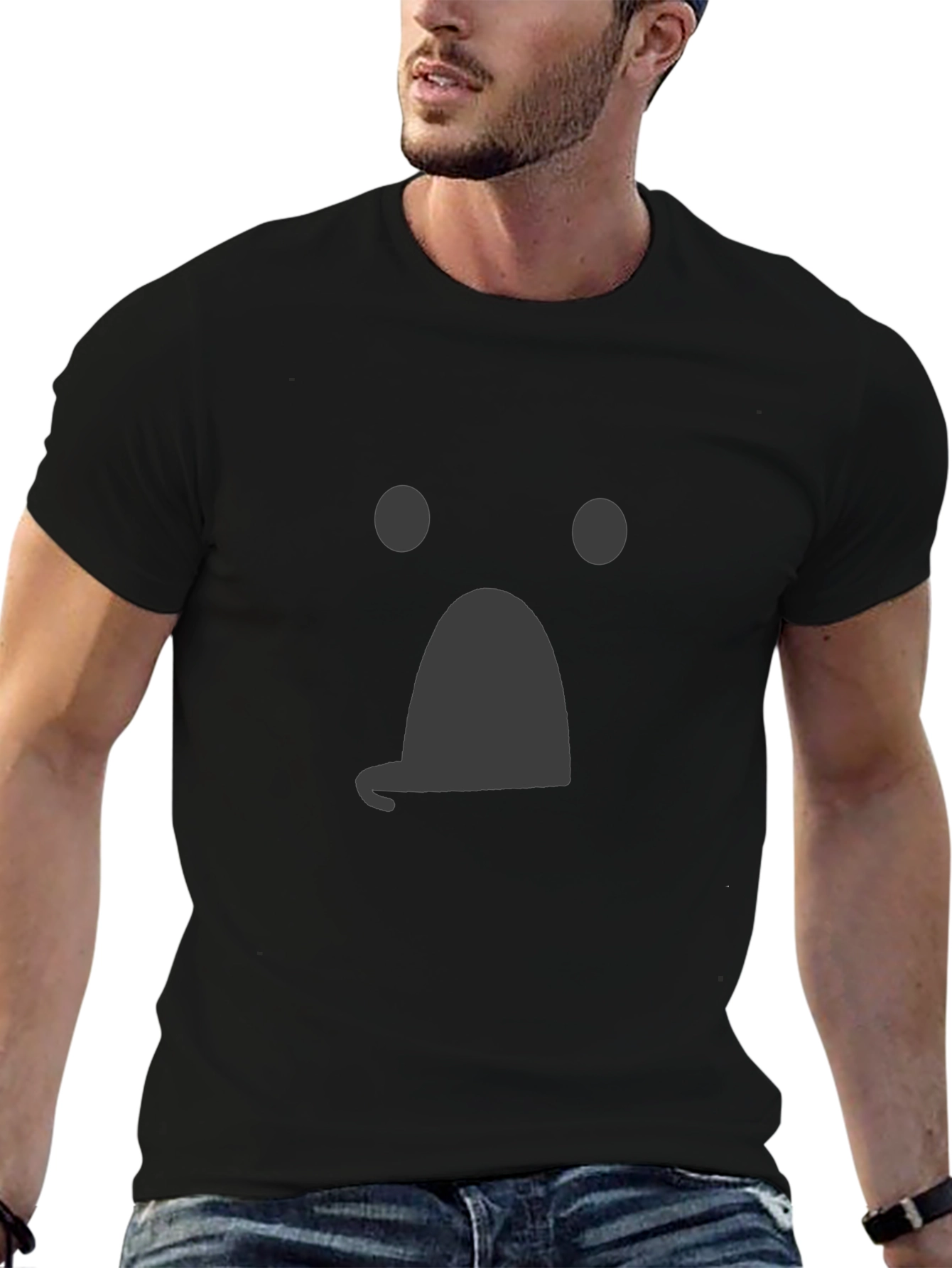 Whimsical Ghost Face Graphic Tee - Black Cotton Shirt