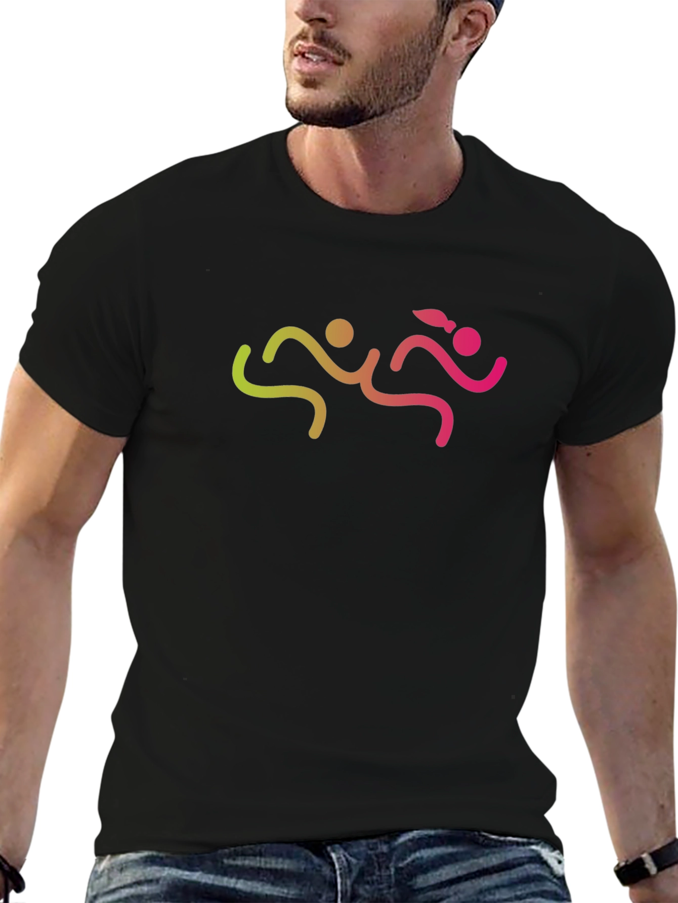 Mens Black Graphic Tee - Running Couple Design