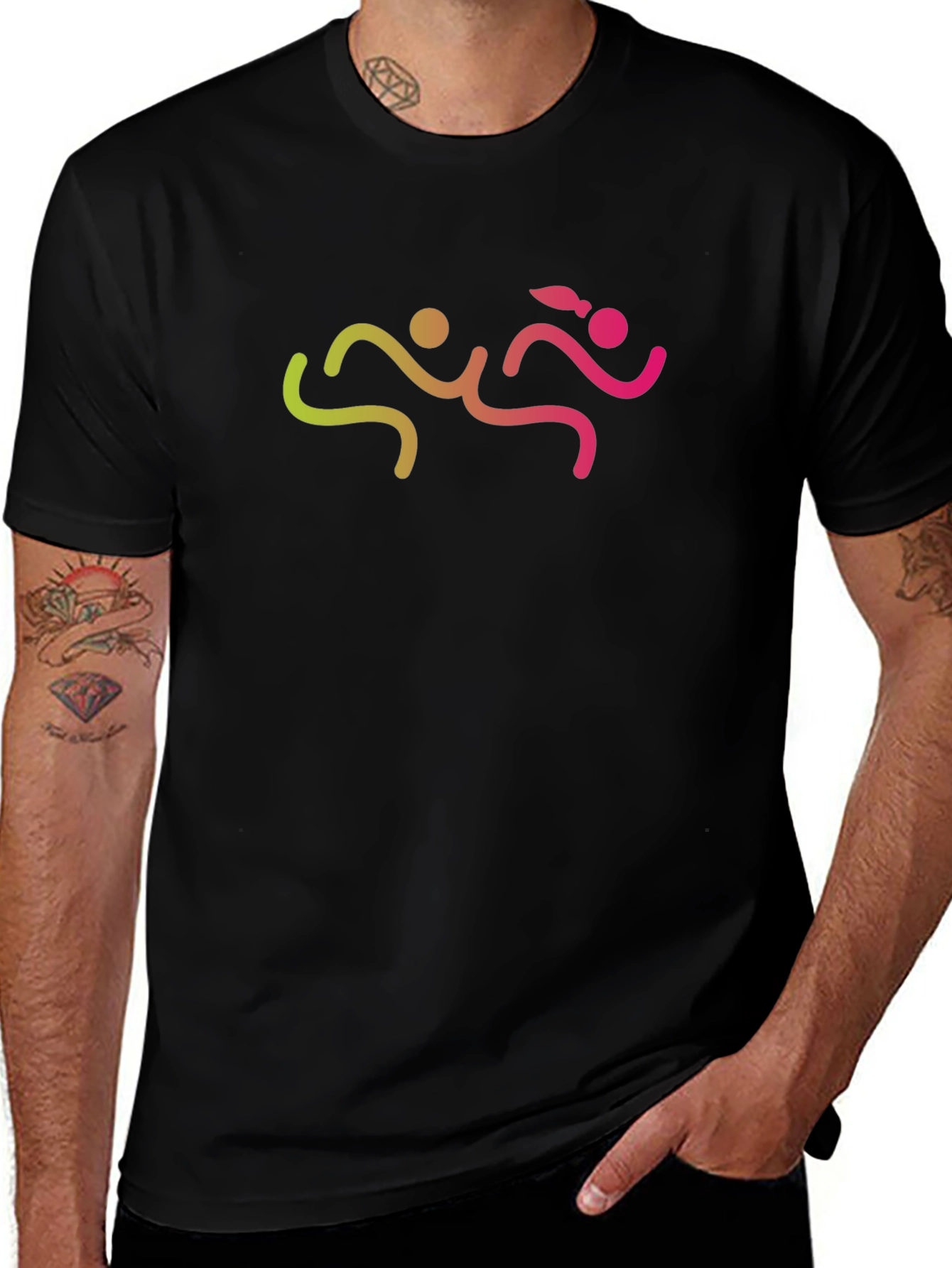 Mens Black Graphic Tee - Running Couple Design
