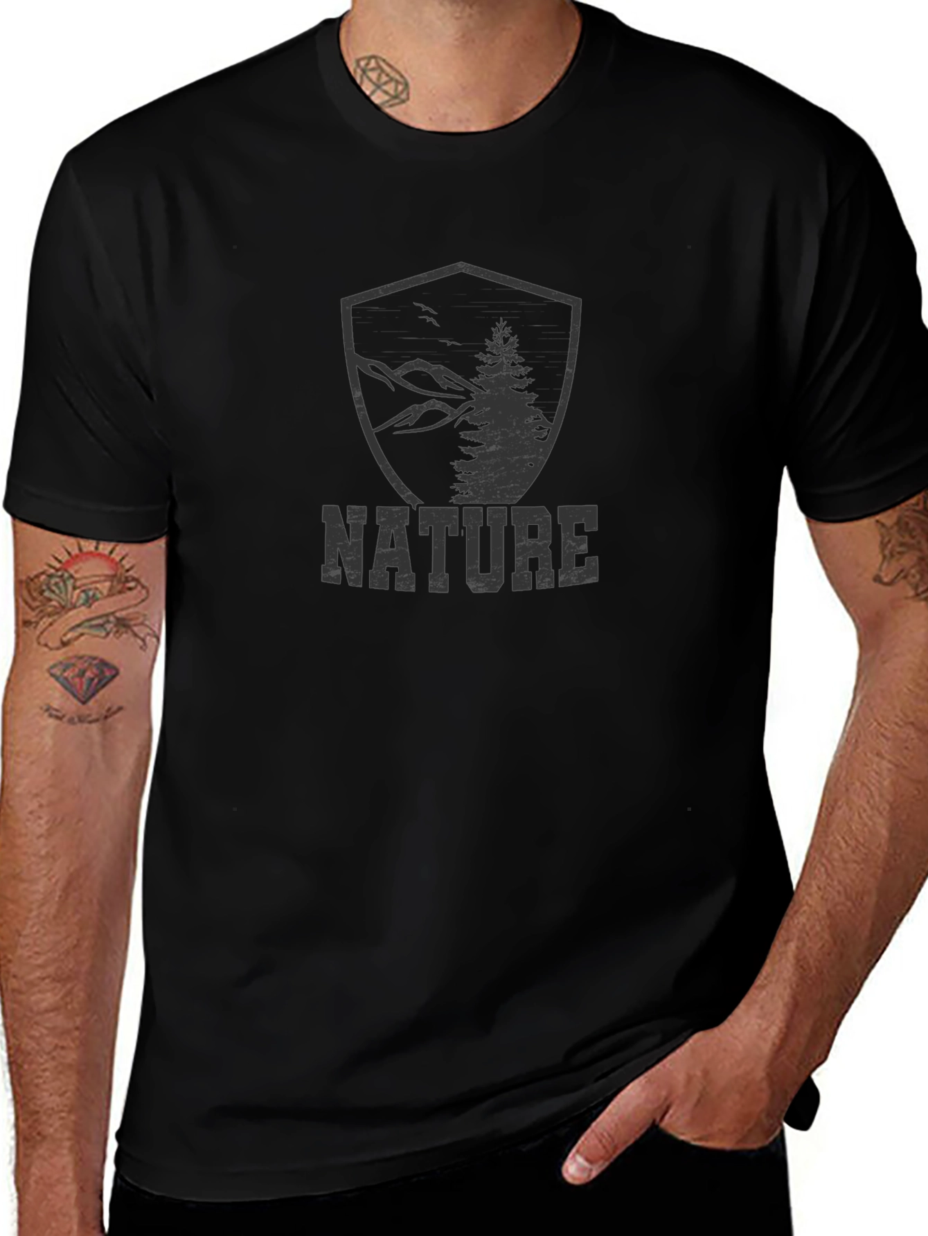 Nature Graphic Tee - Mountains & Trees Black T-Shirt