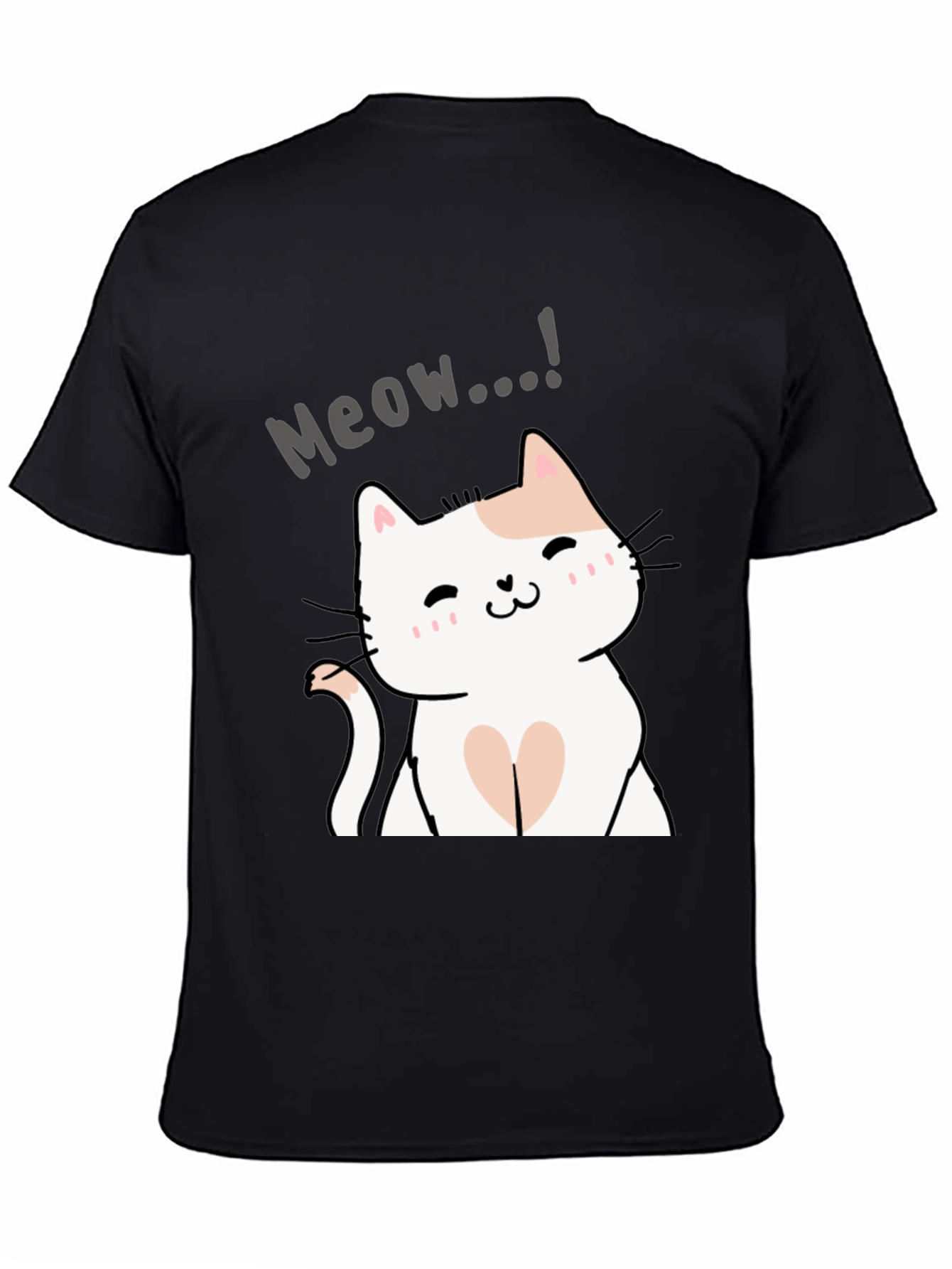 Cute Meow Cat Graphic Black T-Shirt