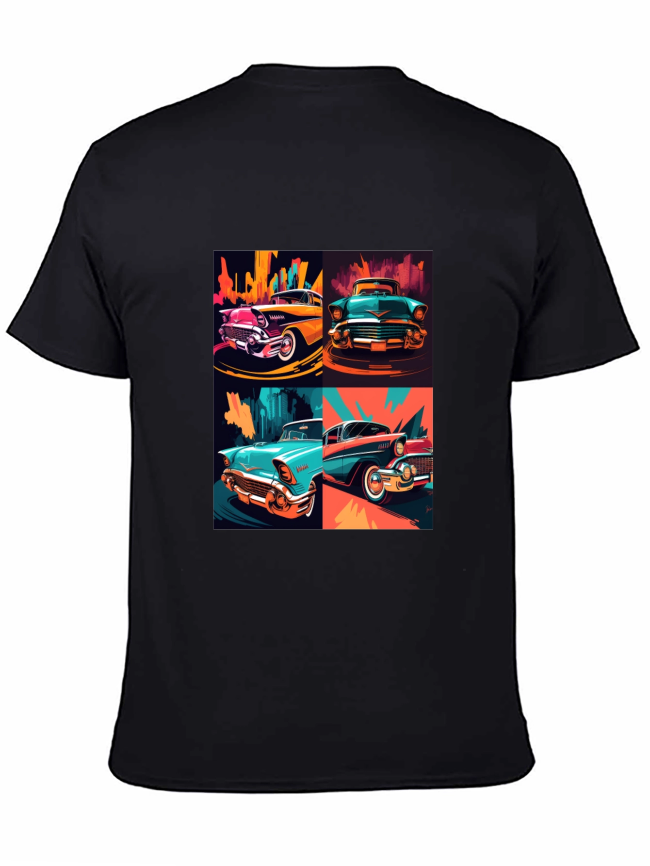 Retro Car Collage Black T-Shirt