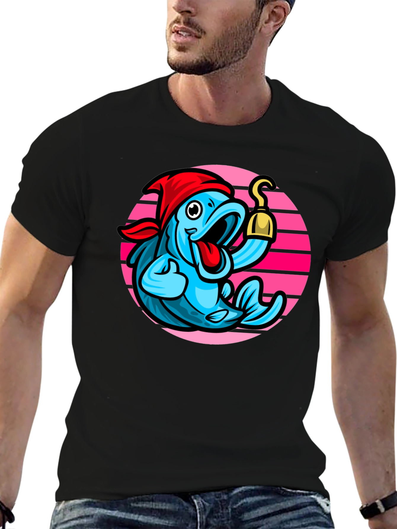 Pirate Fish Graphic Tee - Novelty Cartoon T-Shirt