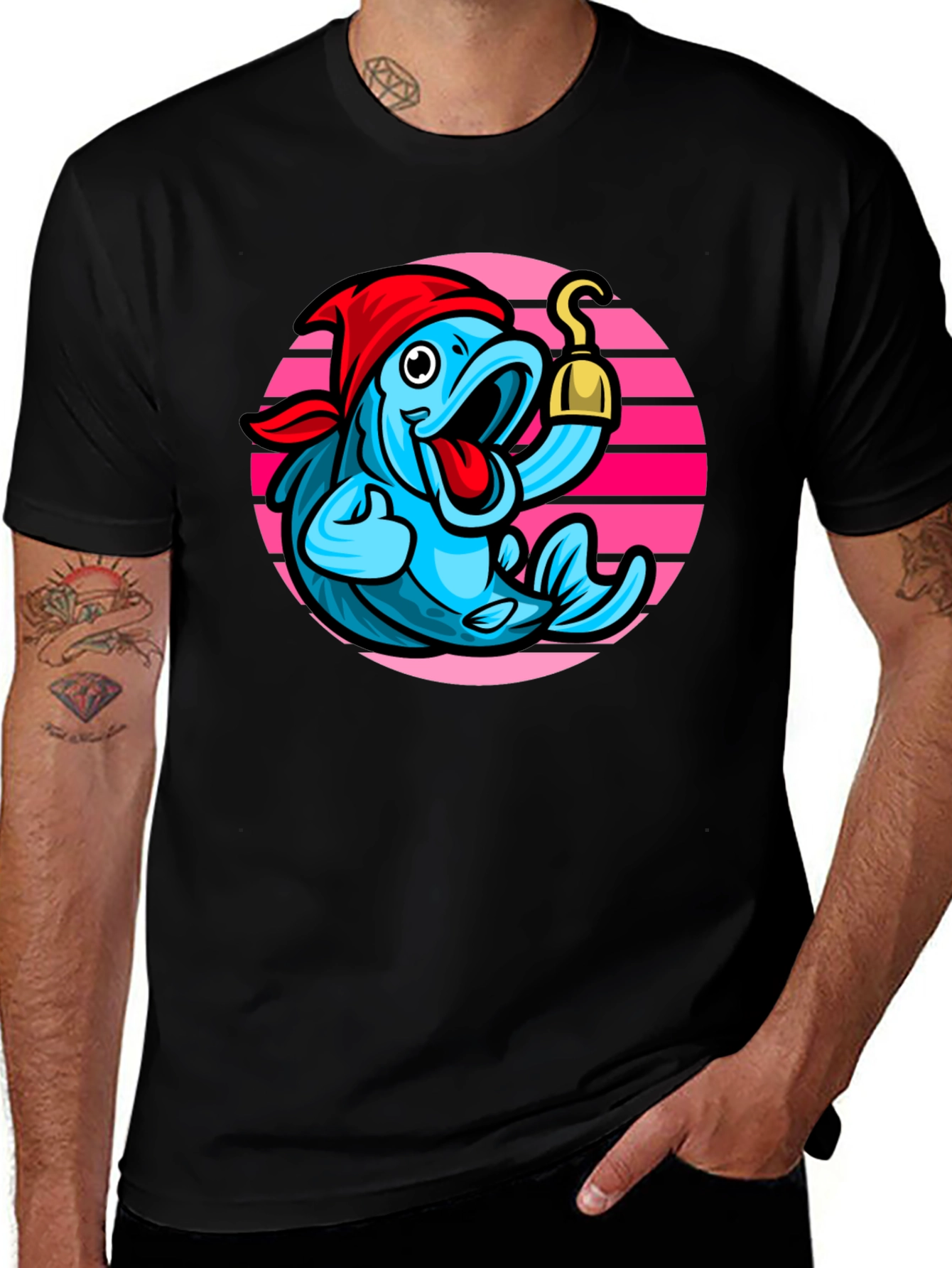 Pirate Fish Graphic Tee - Novelty Cartoon T-Shirt