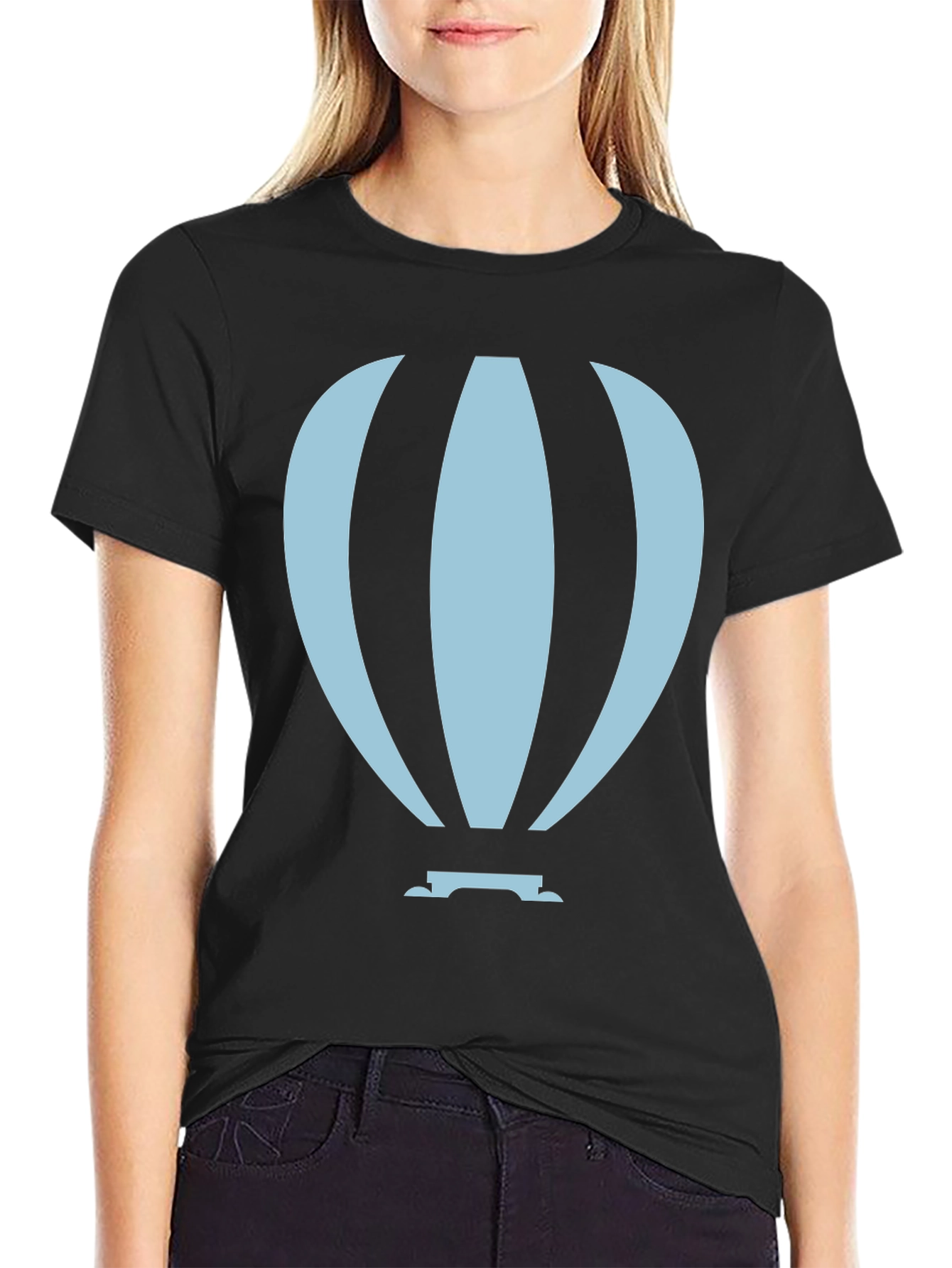 Hot Air Balloon Graphic Tee - Black Cotton Blend