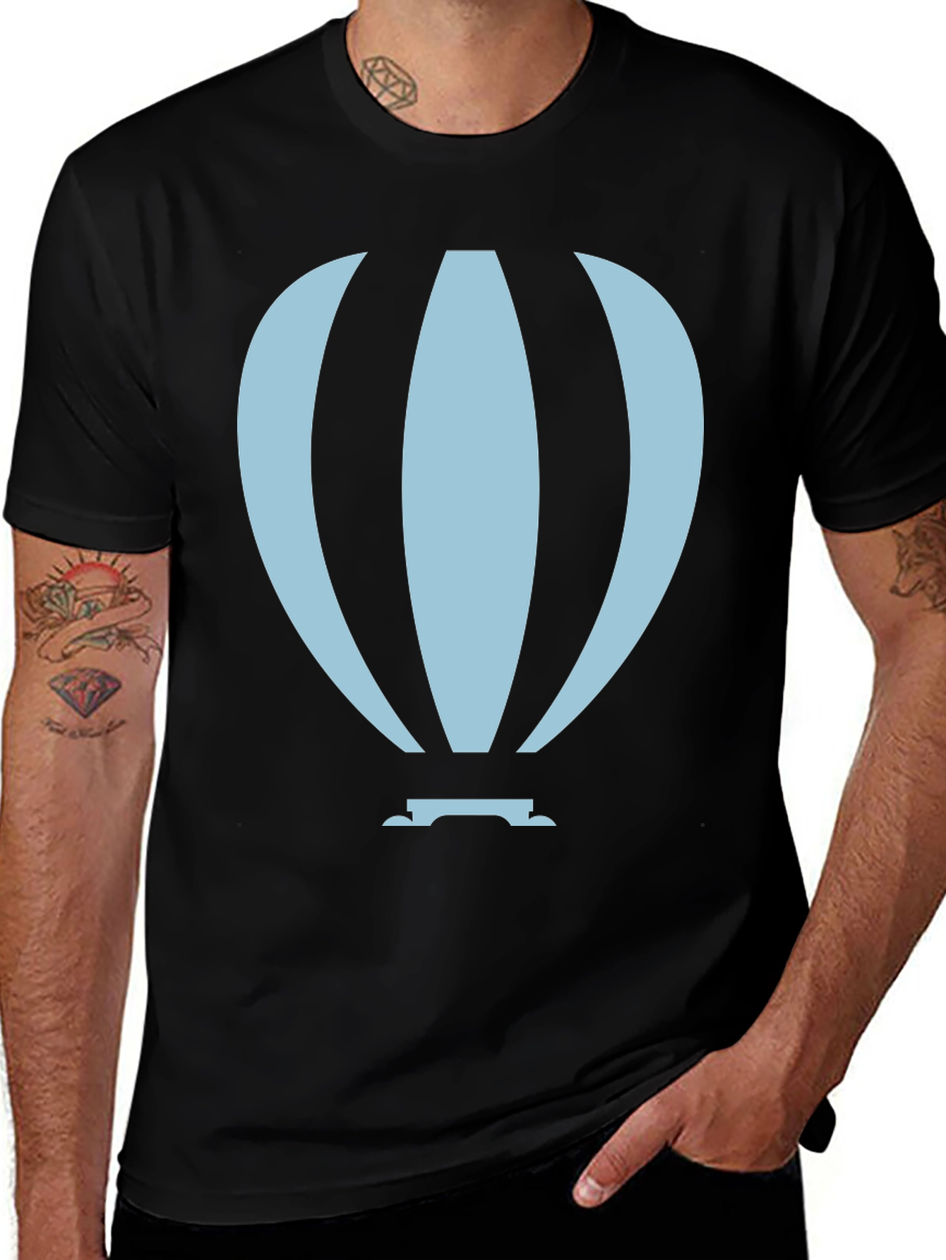 Hot Air Balloon Graphic Tee - Black Cotton Blend