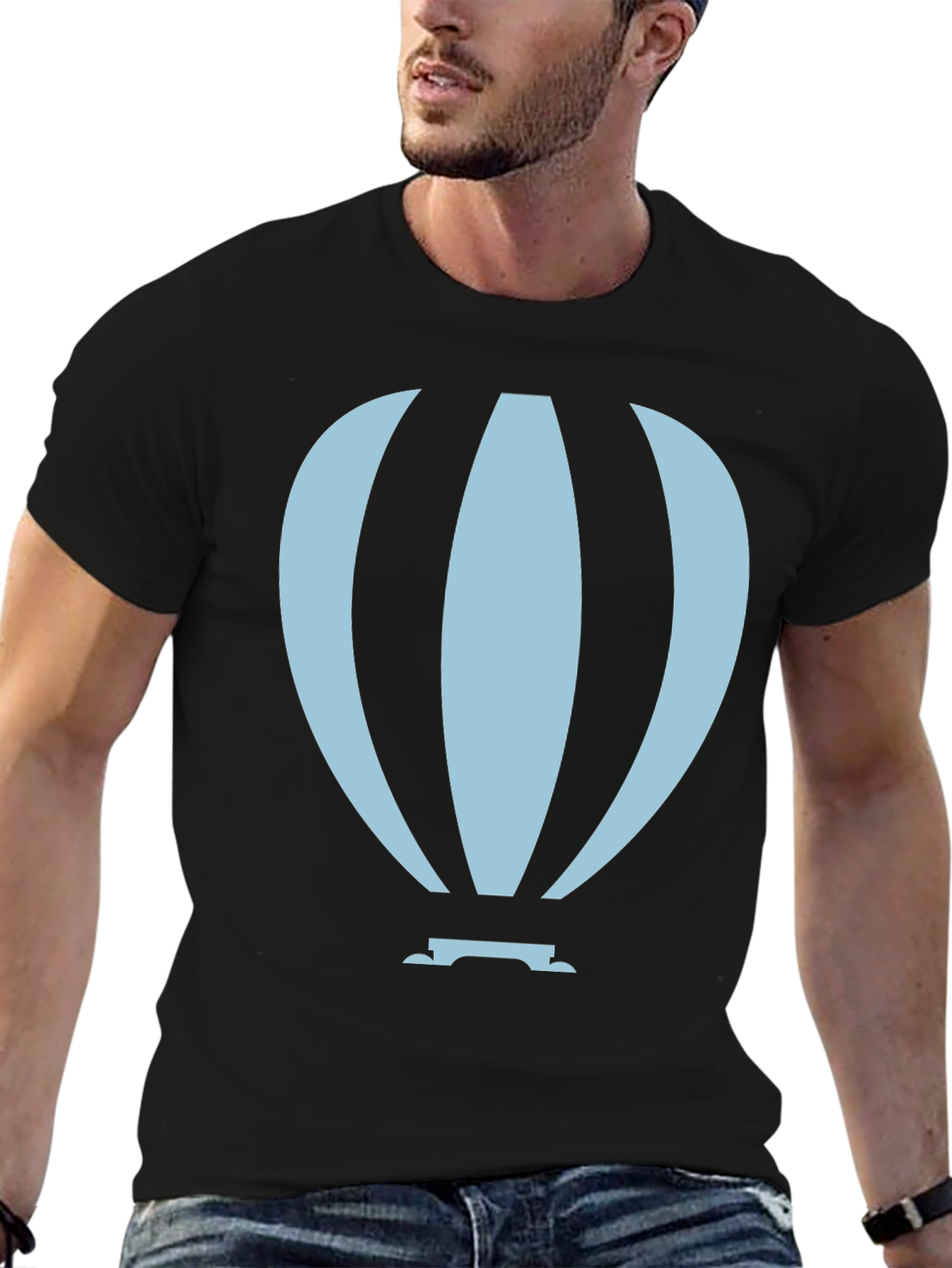 Hot Air Balloon Graphic Tee - Black Cotton Blend