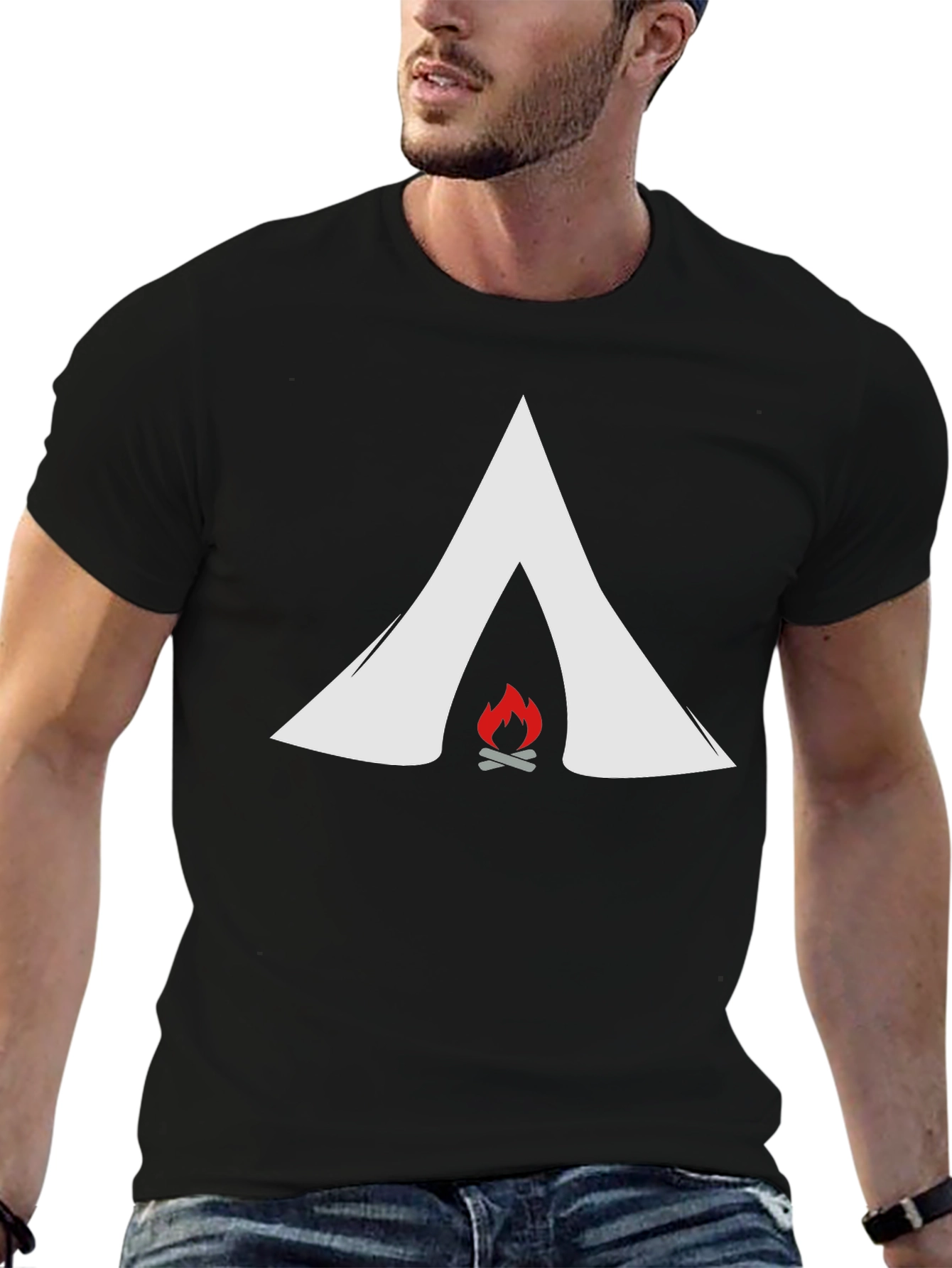 Camping Tent & Fire Graphic Tee - Adventure Ready!