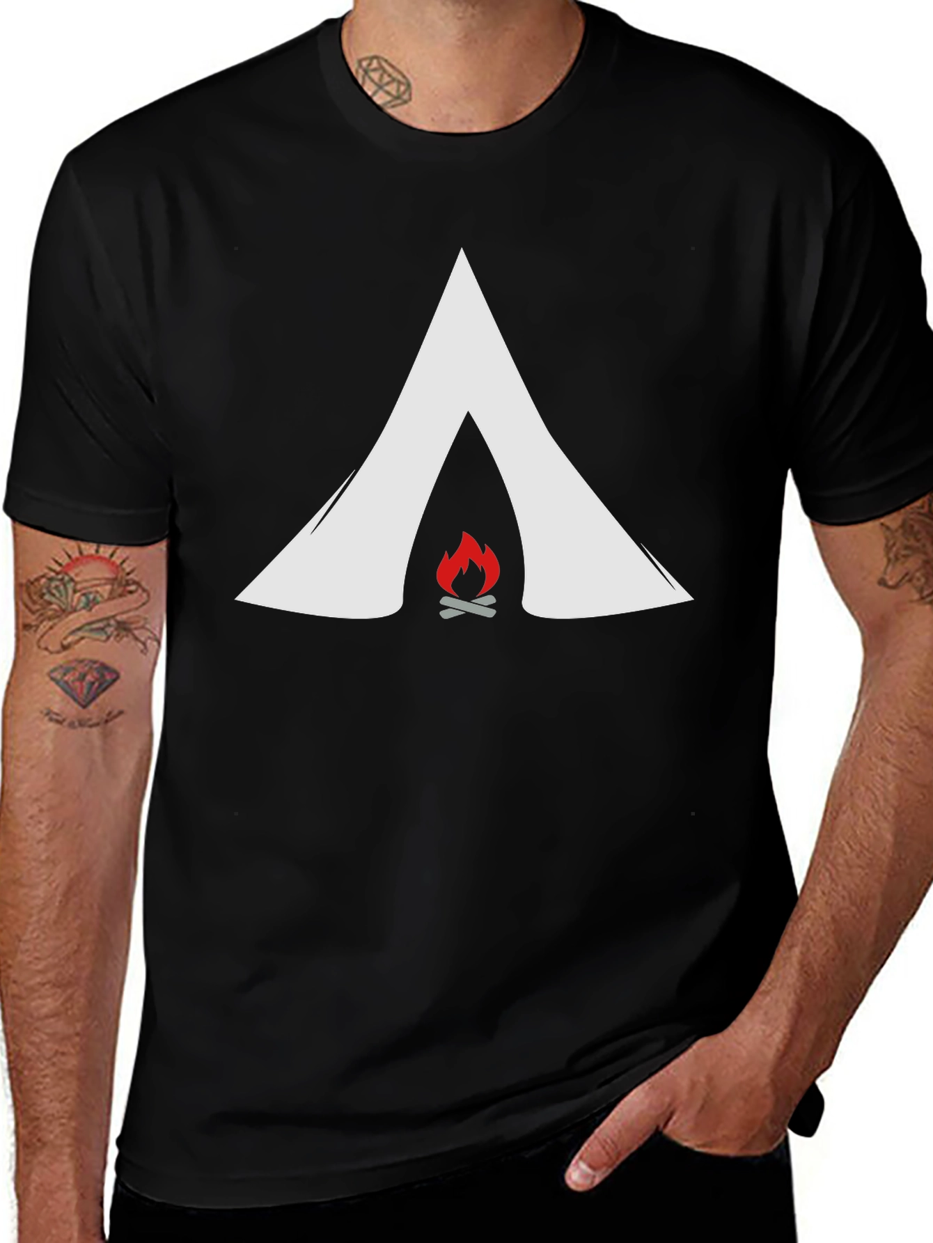 Camping Tent & Fire Graphic Tee - Adventure Ready!
