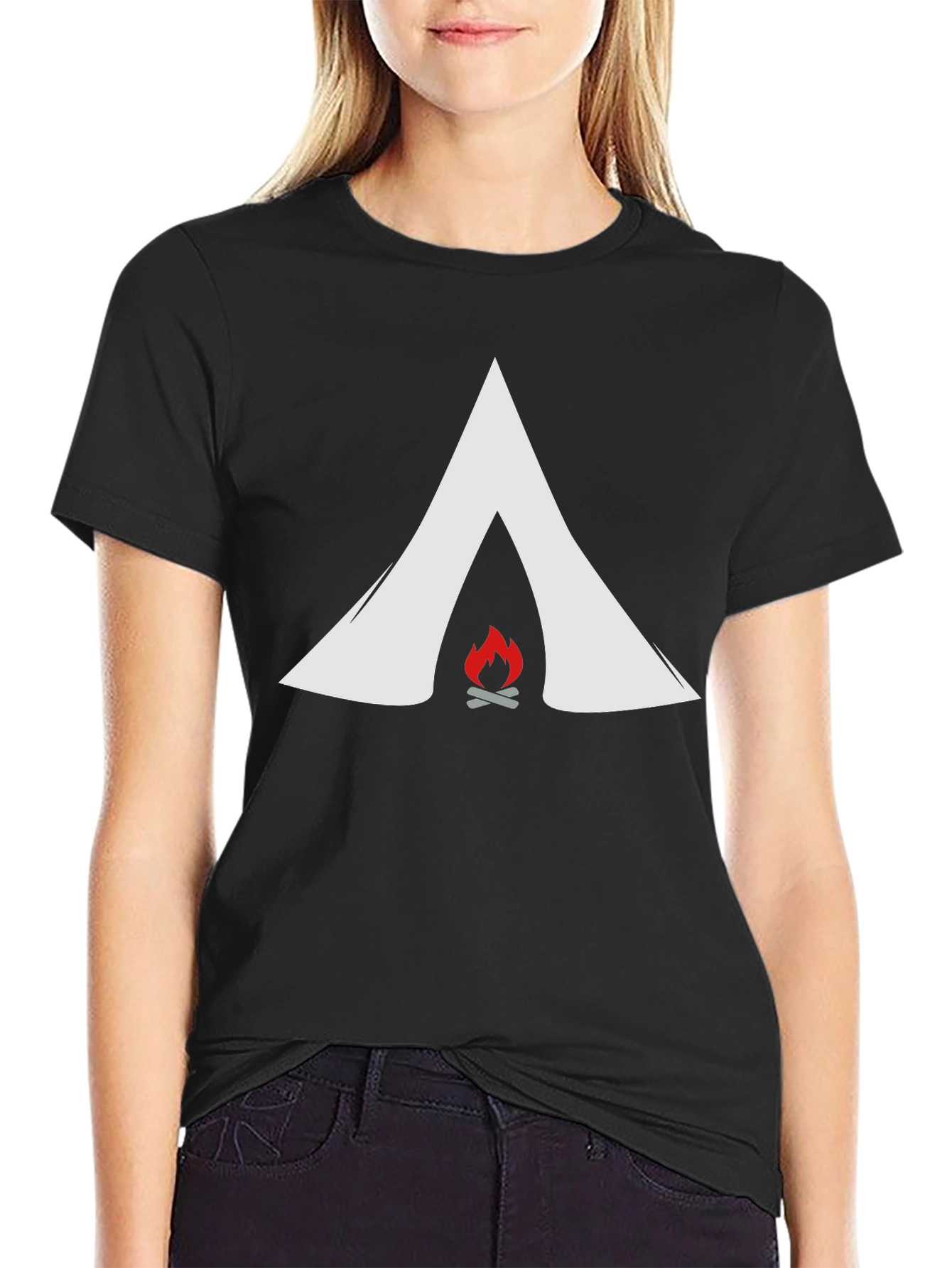 Camping Tent & Fire Graphic Tee - Adventure Ready!