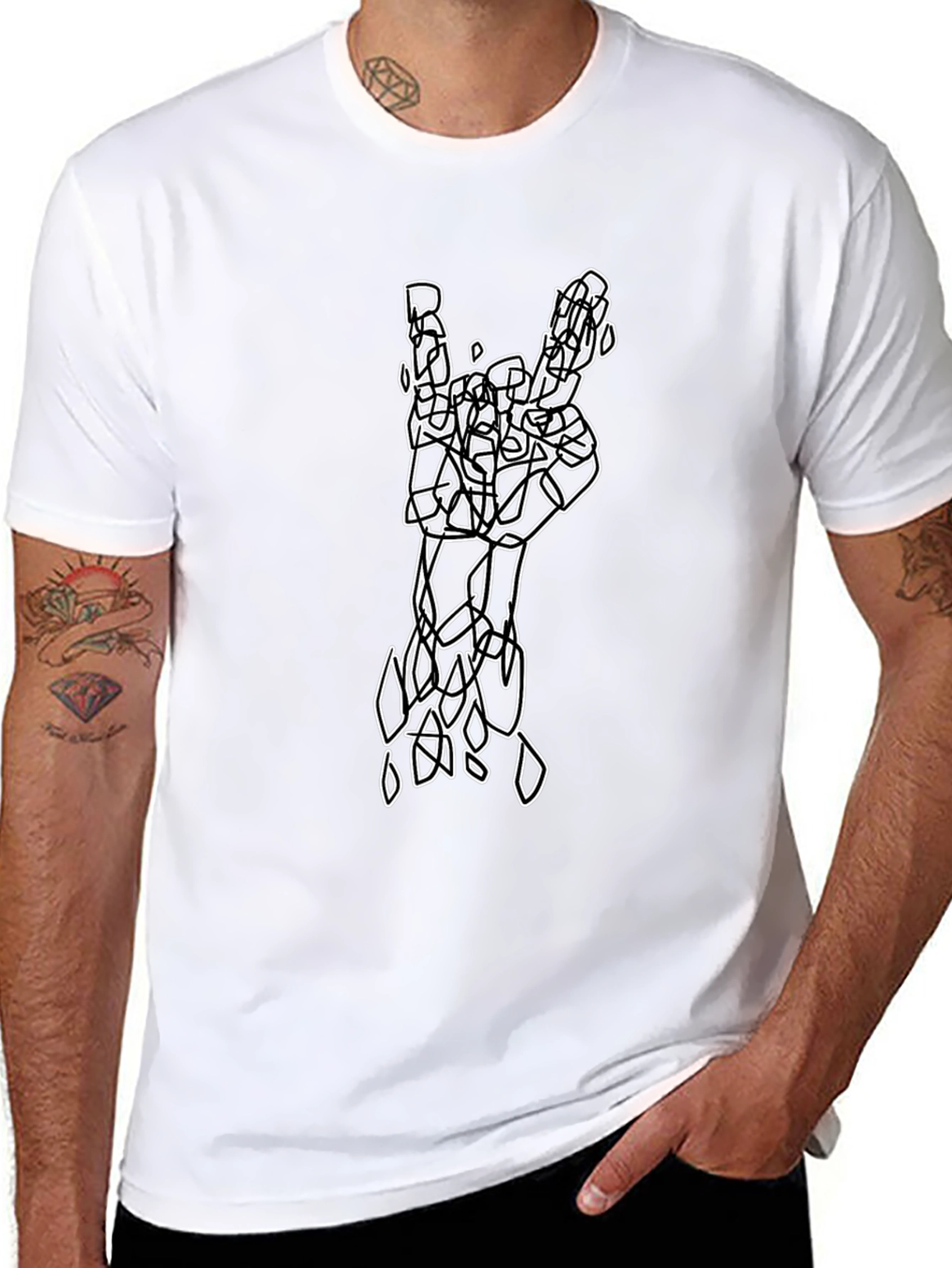 Abstract Rock On Hand Graphic T-Shirt
