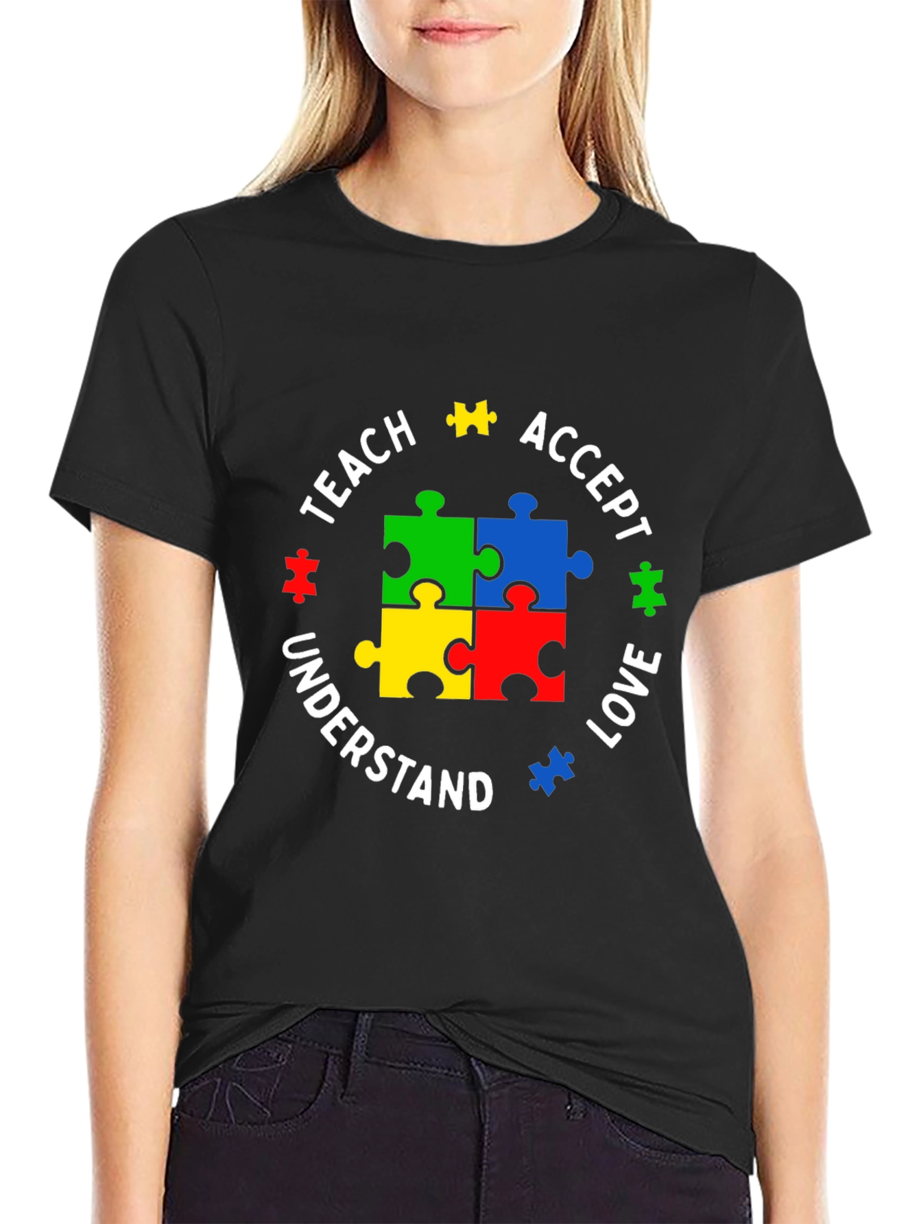 Teach Accept Love Autism Awareness Puzzle Piece Tee