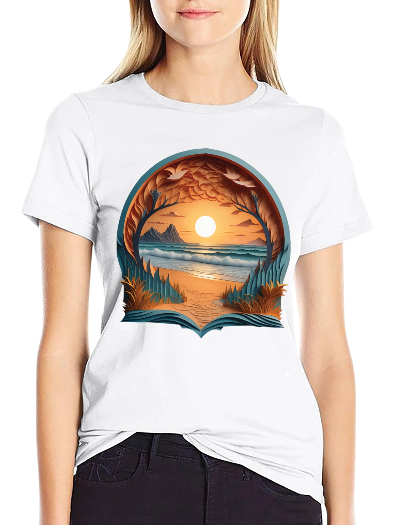 Sunset Beach Graphic Tee - Black Cotton