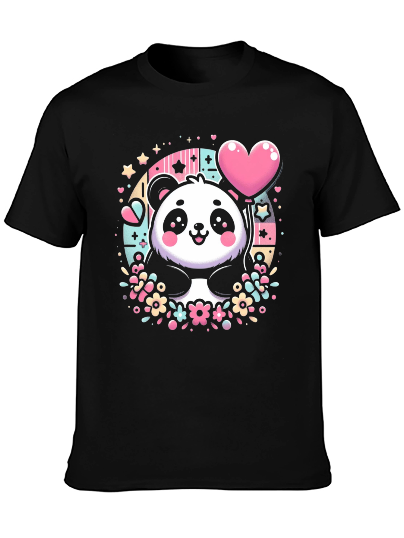 Kawaii Panda Heart Balloon Graphic Tee