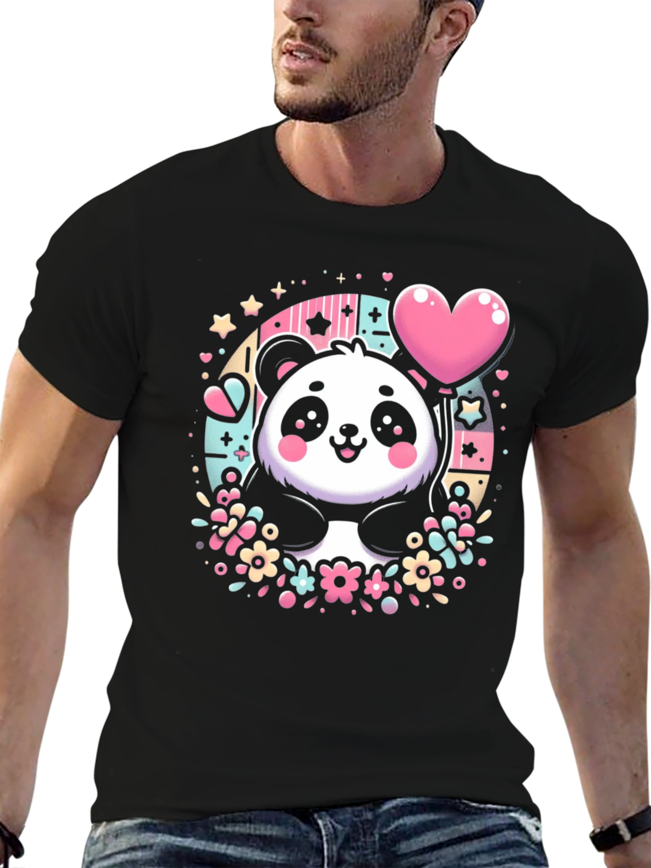 Kawaii Panda Heart Balloon Graphic Tee