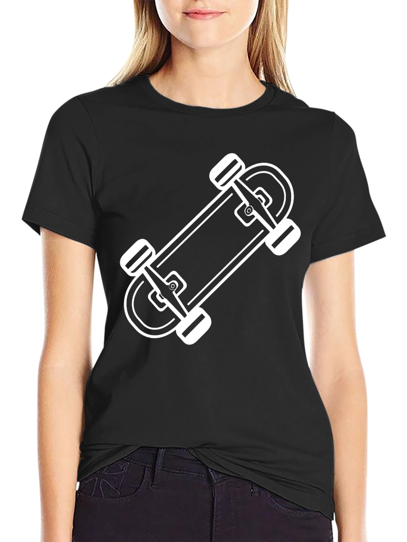 Skateboard Graphic Tee - Black Cotton T-Shirt