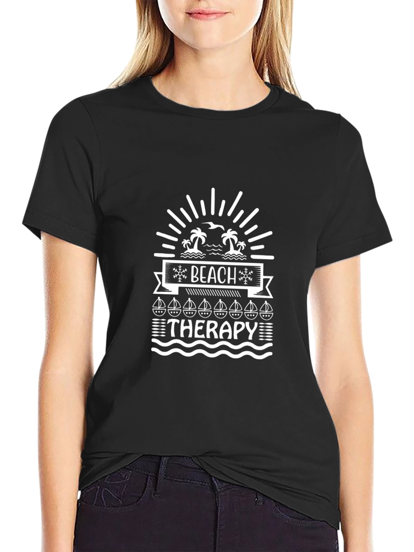 Beach Therapy Graphic Print Black T-Shirt