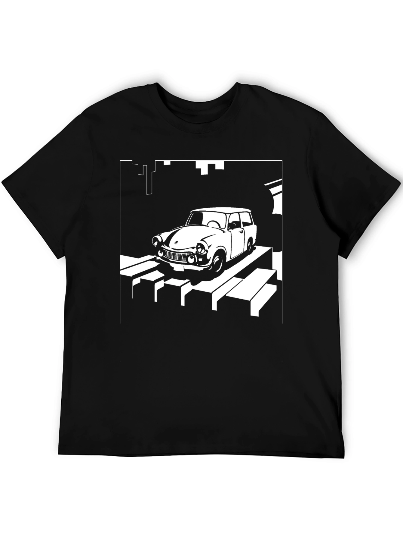 Retro Car Graphic Tee - Black Crew Neck