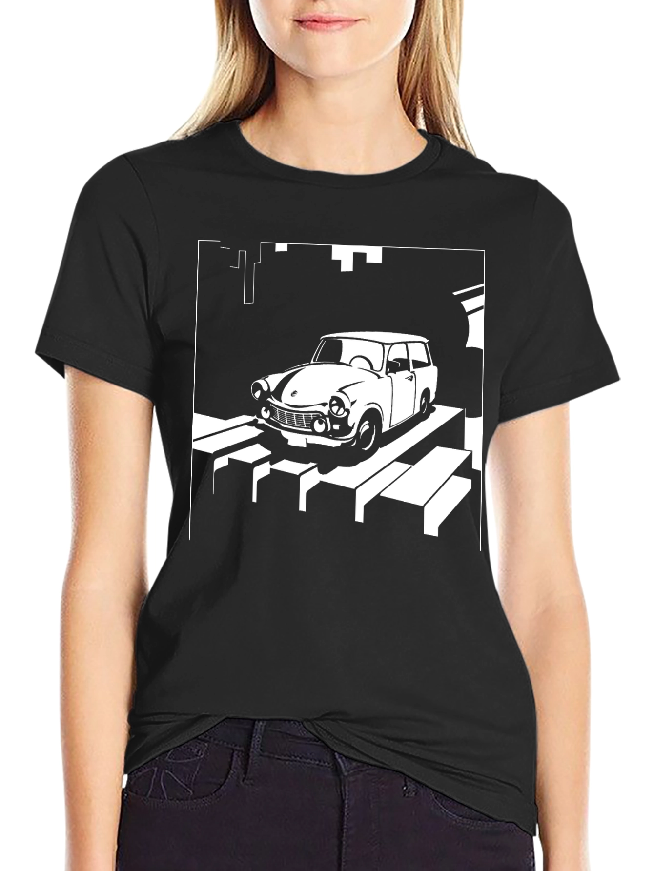 Retro Car Graphic Tee - Black Crew Neck