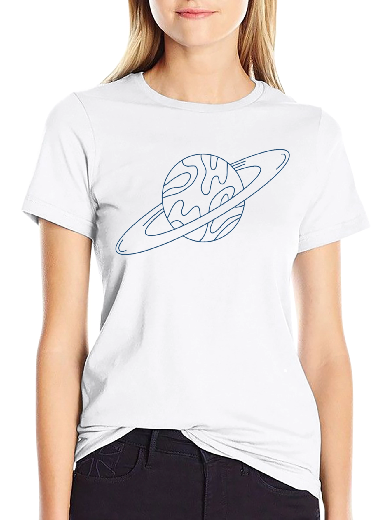 Saturn Line Art T-Shirt - Space Graphic Tee
