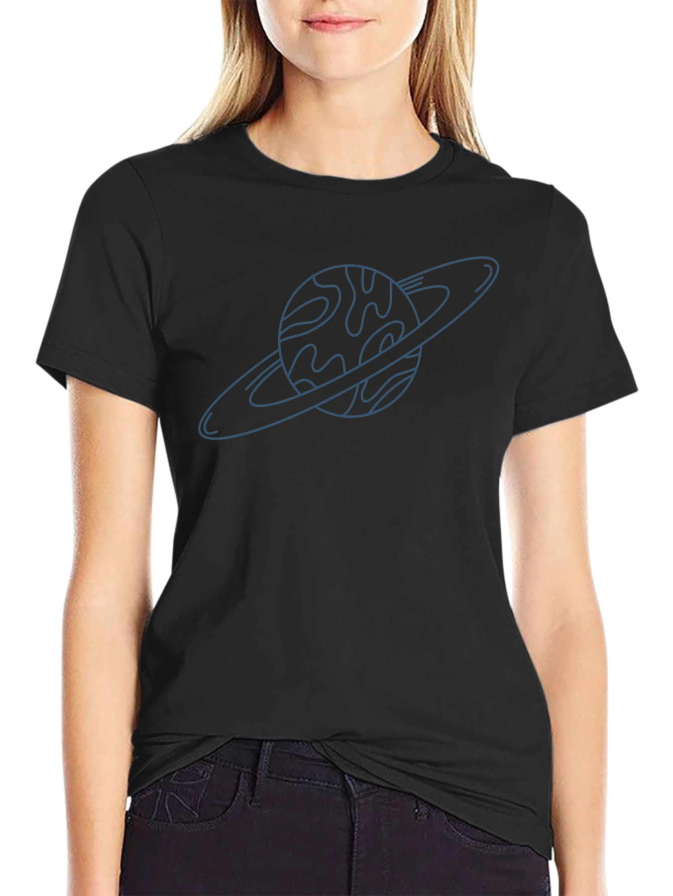 Saturn Line Art T-Shirt - Space Graphic Tee