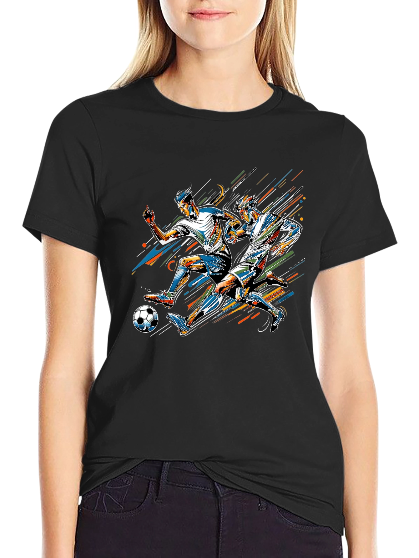 Soccer Player Graphic Print Black T-Shirt