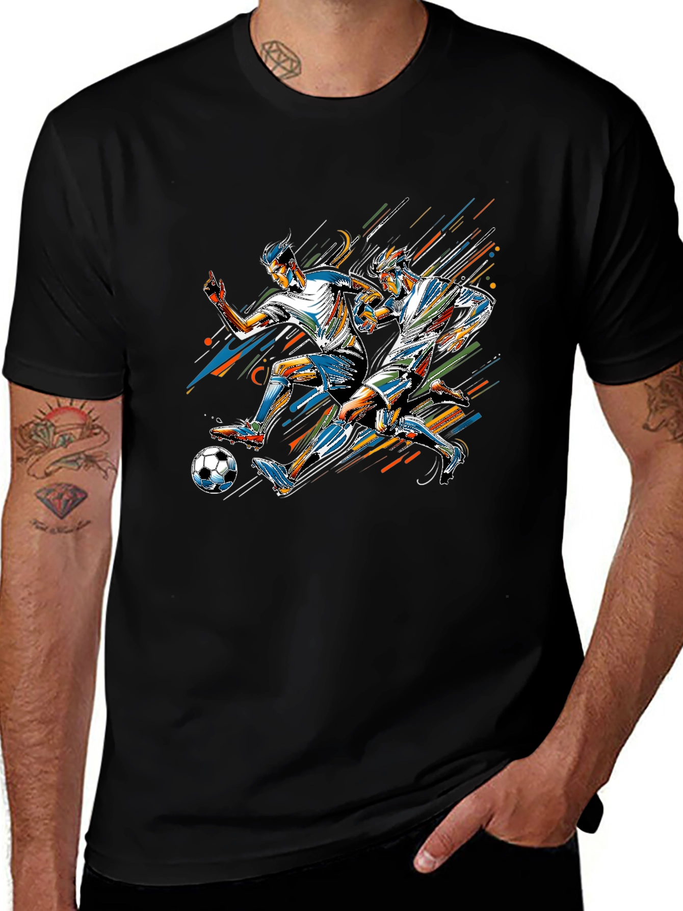 Soccer Player Graphic Print Black T-Shirt