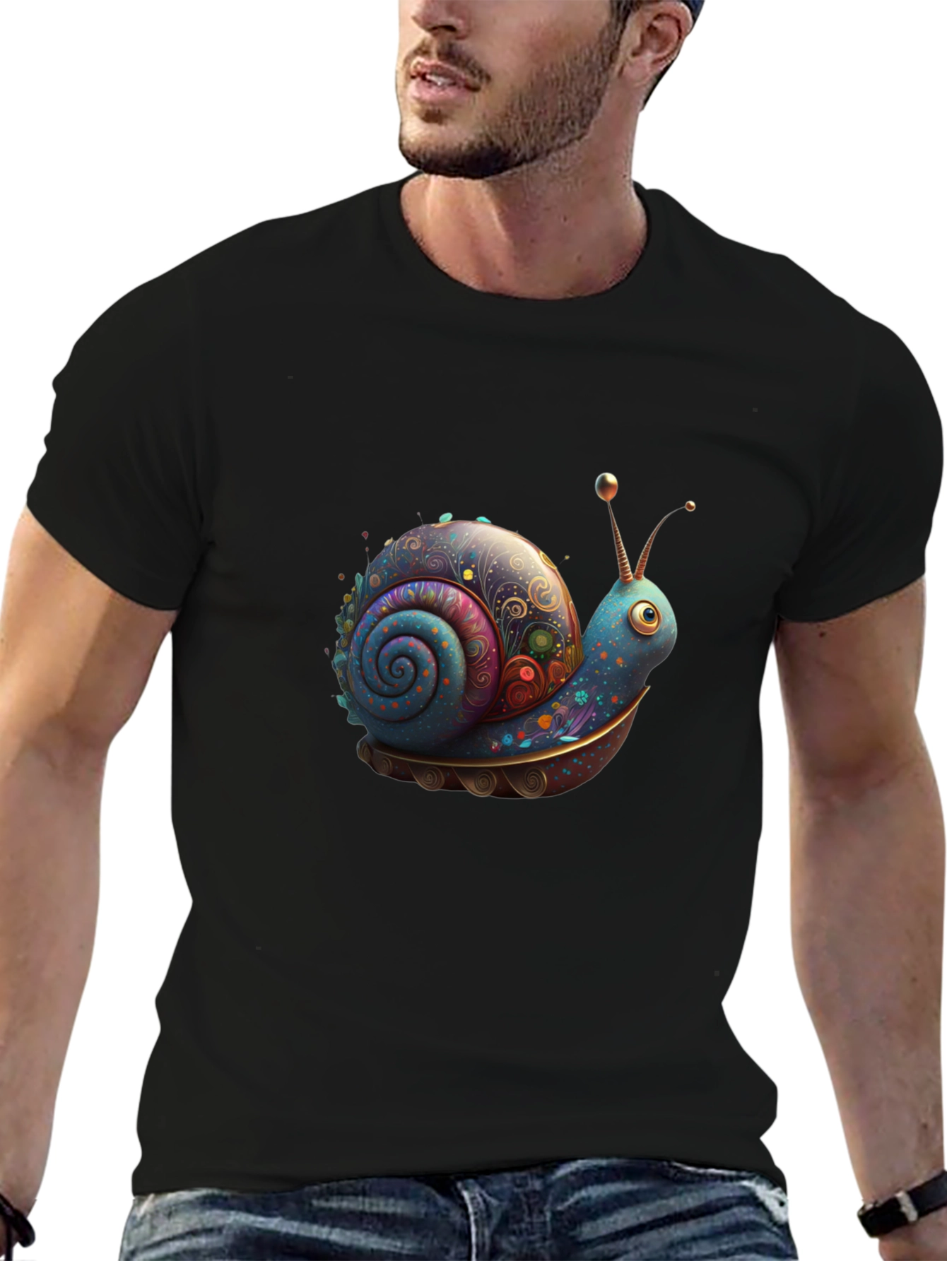 Artistic Snail Graphic Black T-Shirt
